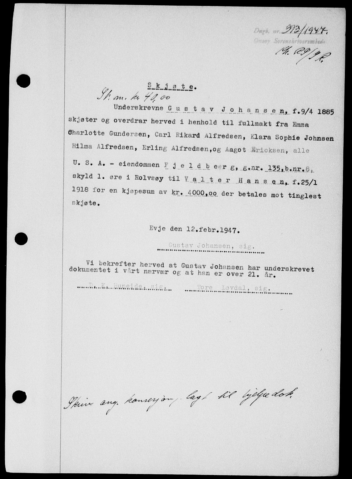 Onsøy sorenskriveri, SAO/A-10474/G/Ga/Gab/L0018: Mortgage book no. II A-18, 1946-1947, Diary no: : 393/1947