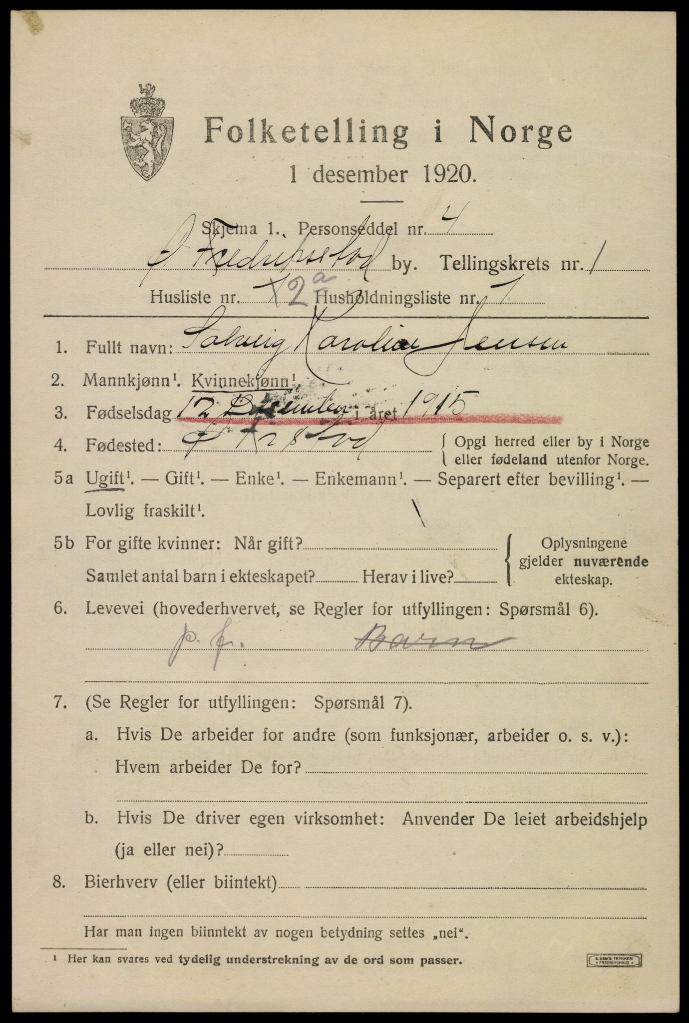 SAO, 1920 census for Fredrikstad, 1920, p. 11457