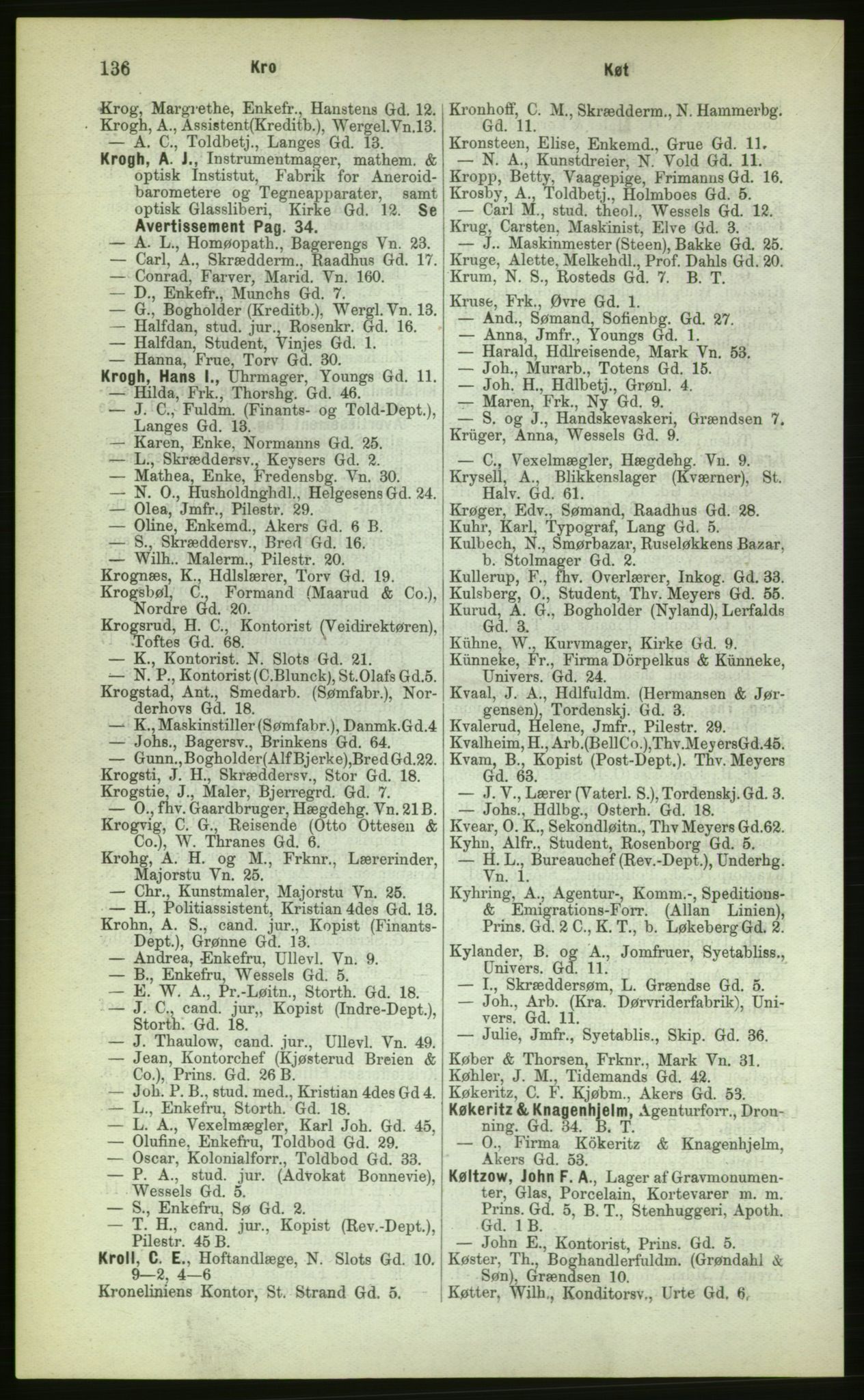 Kristiania/Oslo adressebok, PUBL/-, 1883, p. 136