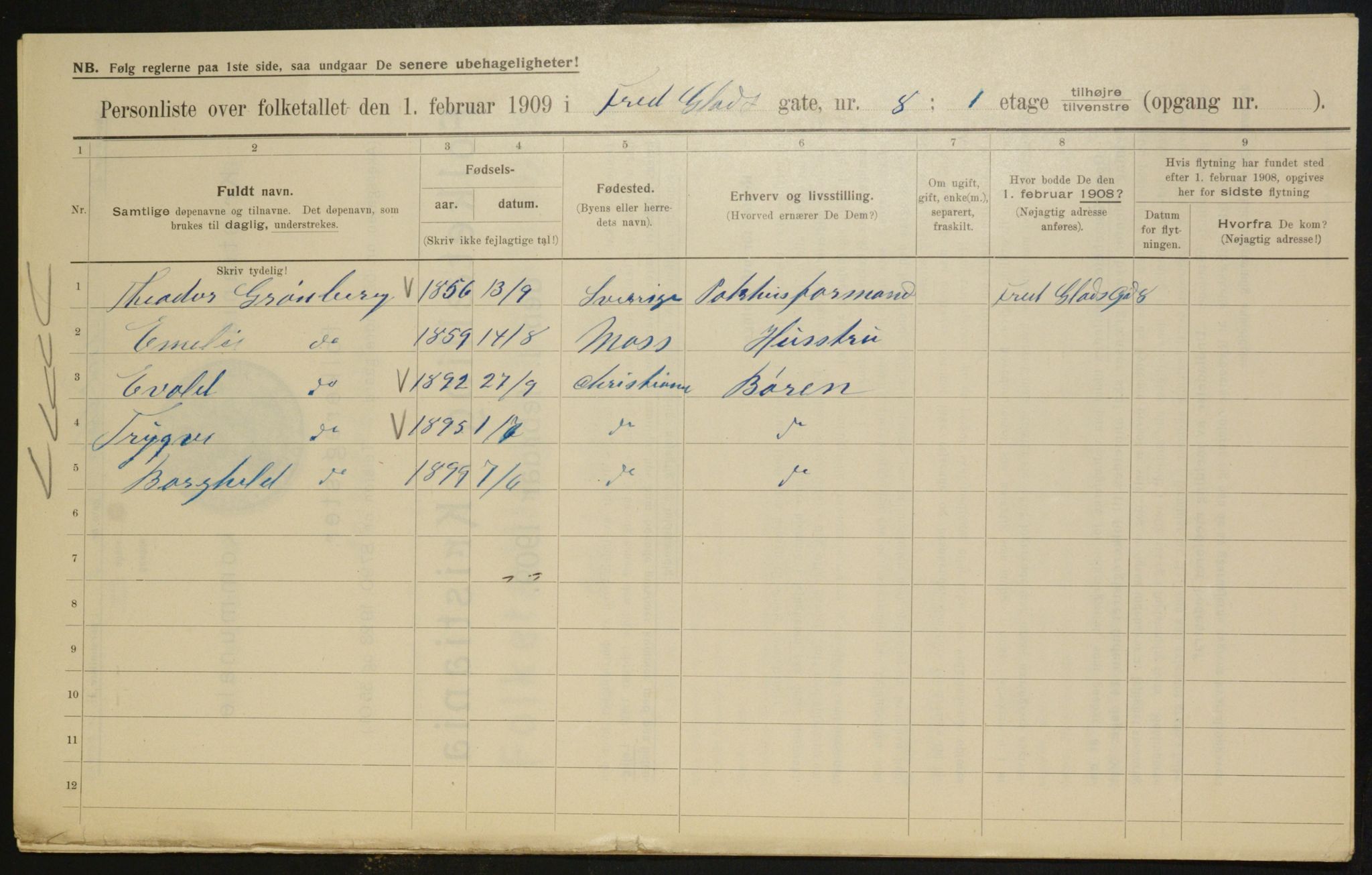 OBA, Municipal Census 1909 for Kristiania, 1909, p. 24039