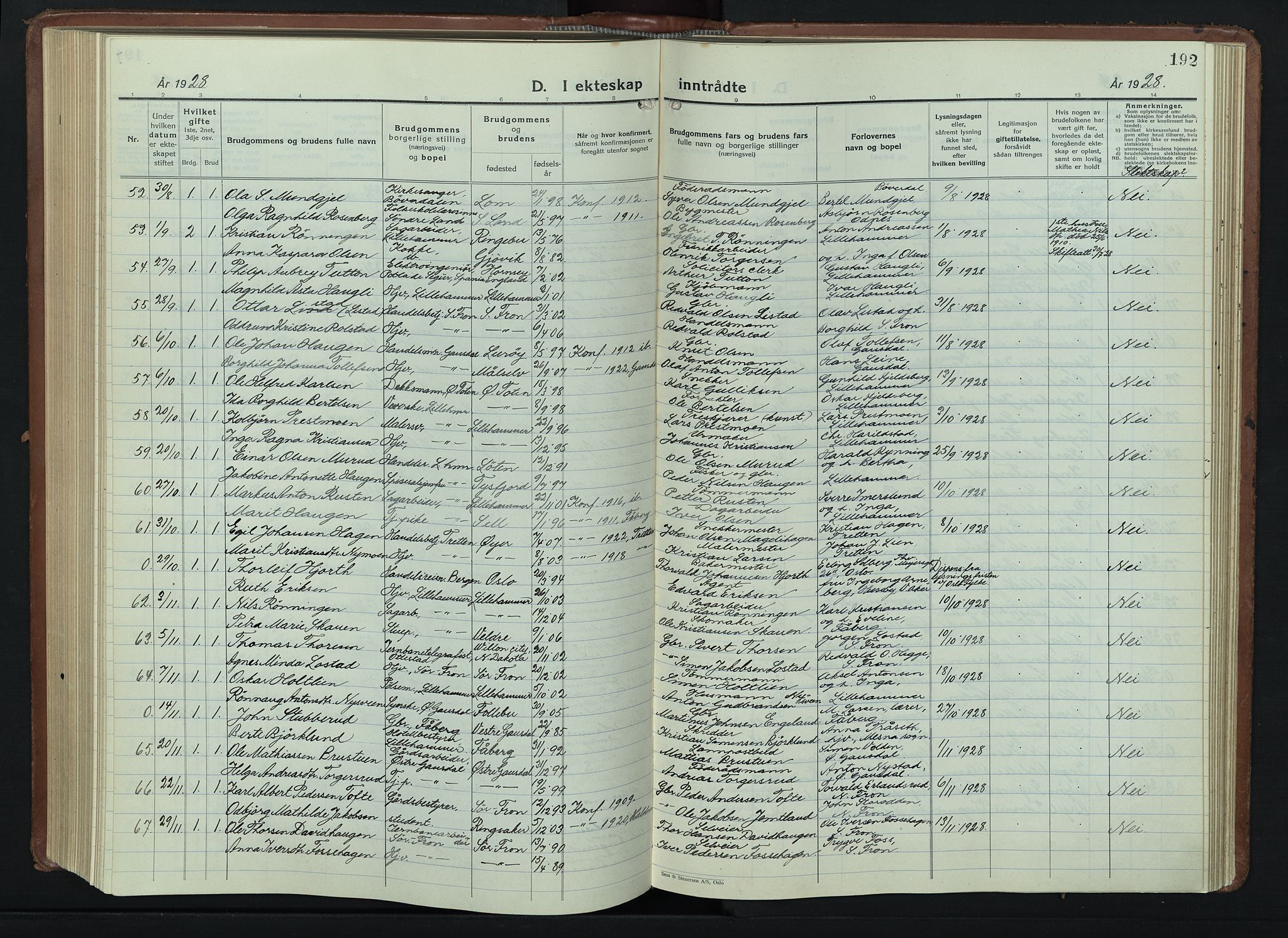 Lillehammer prestekontor, AV/SAH-PREST-088/H/Ha/Hab/L0003: Parish register (copy) no. 3, 1927-1943, p. 192