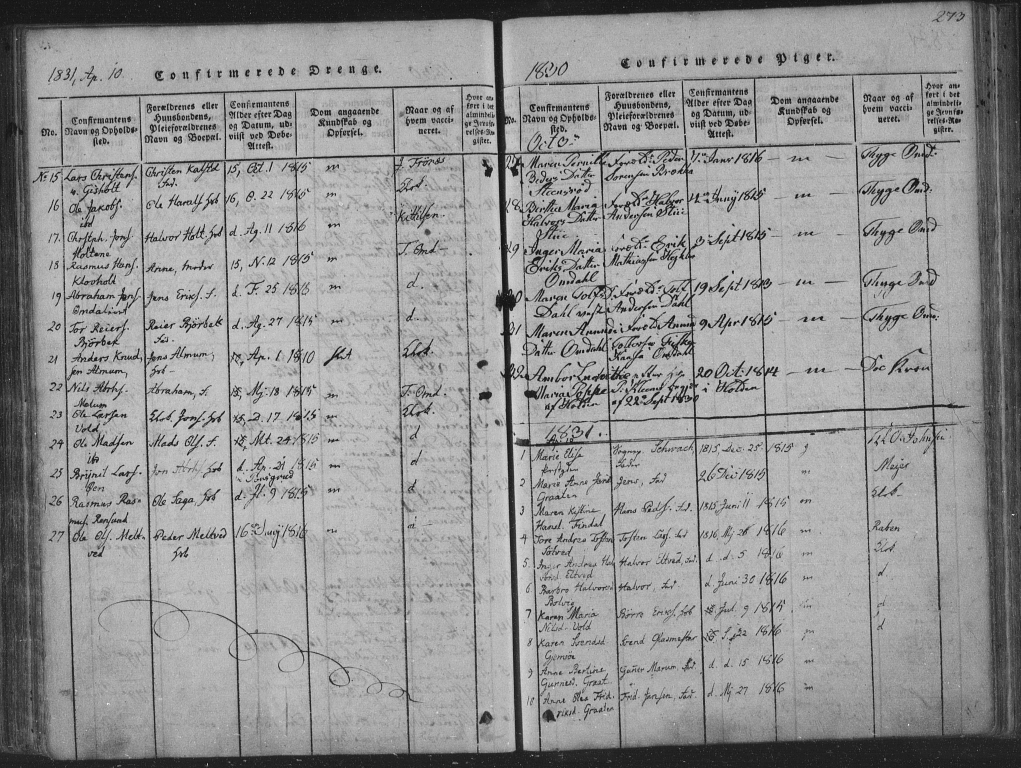 Solum kirkebøker, SAKO/A-306/F/Fa/L0004: Parish register (official) no. I 4, 1814-1833, p. 273
