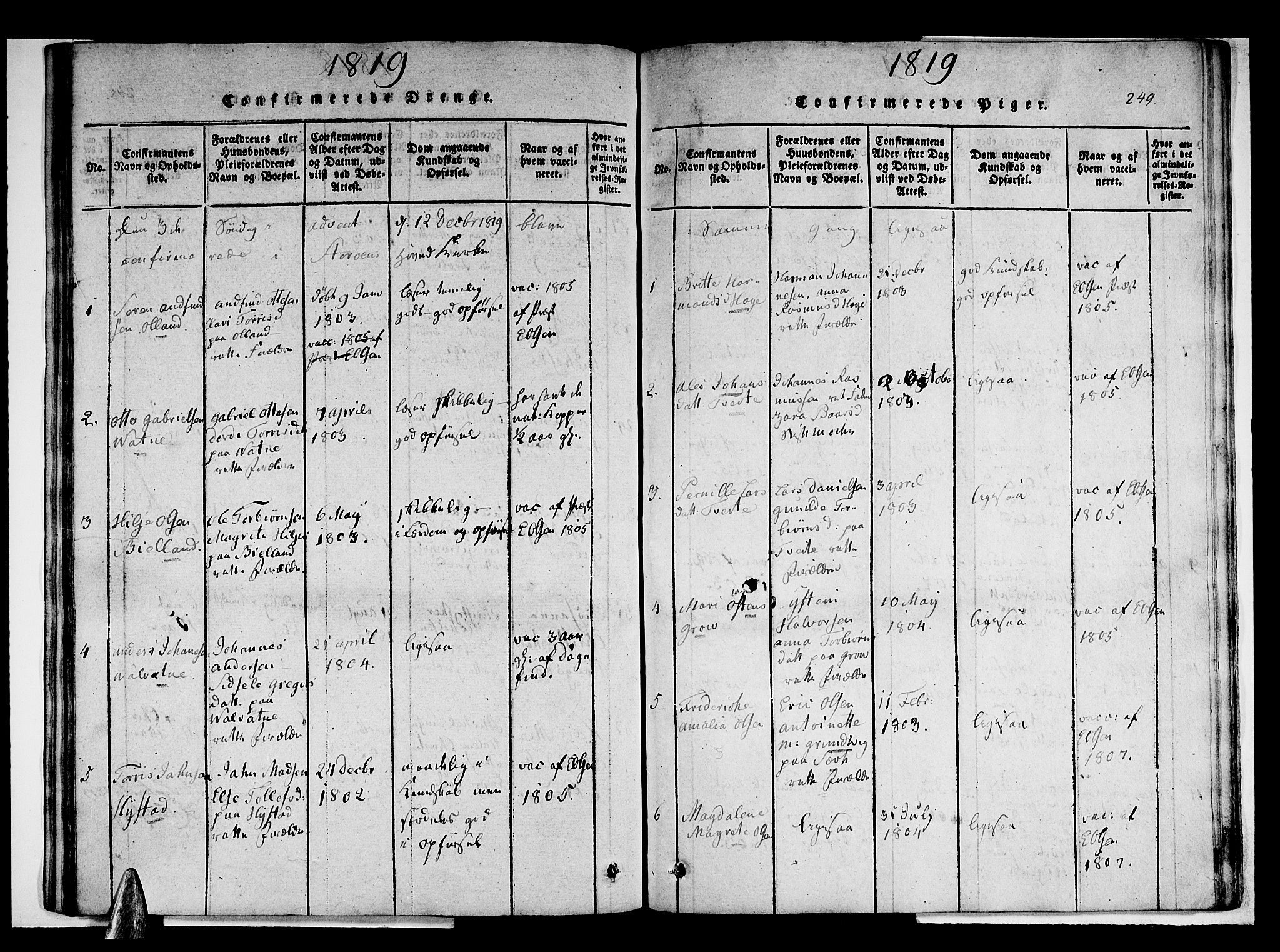 Stord sokneprestembete, AV/SAB-A-78201/H/Haa: Parish register (official) no. A 5, 1816-1825, p. 249