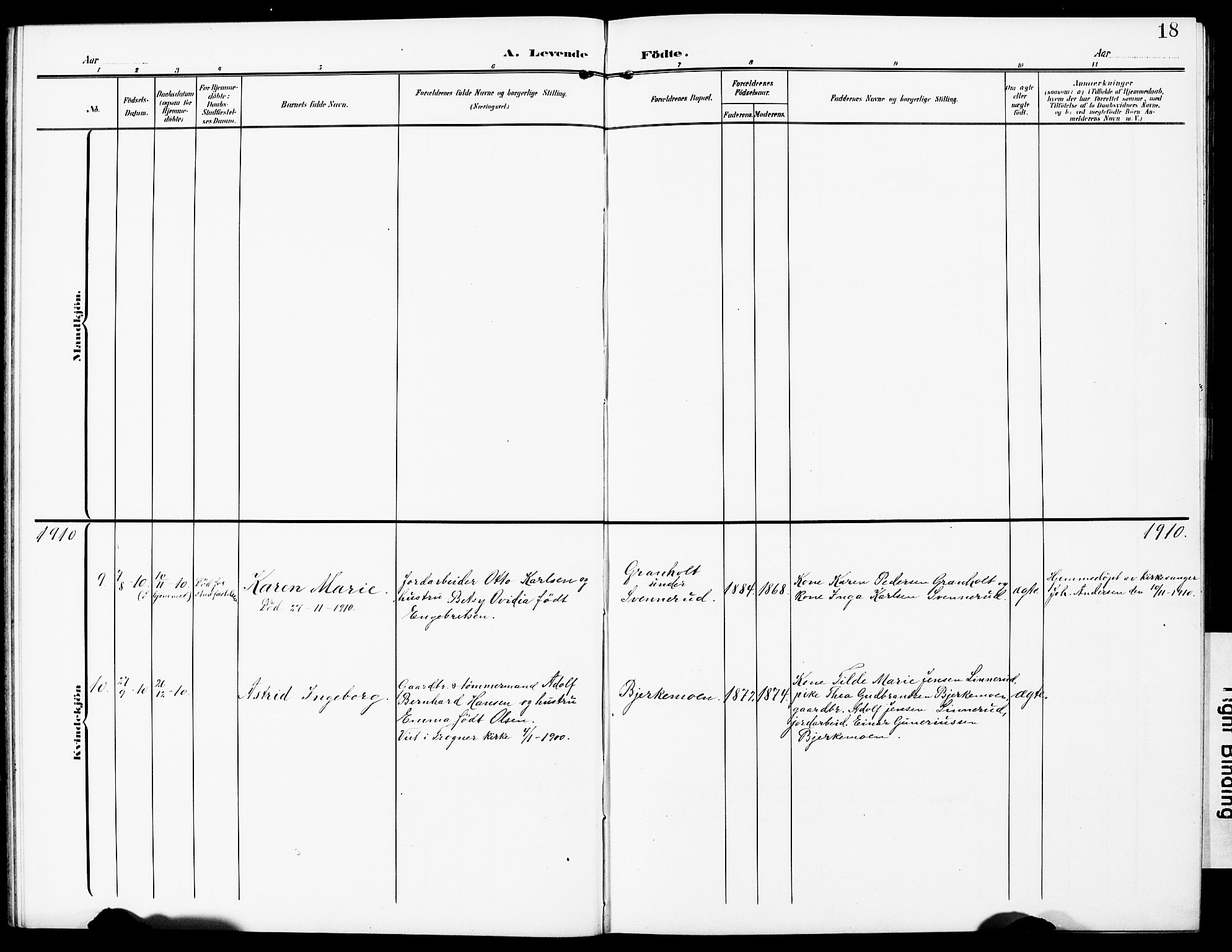 Sørum prestekontor Kirkebøker, AV/SAO-A-10303/G/Gb/L0001: Parish register (copy) no. II 1, 1907-1929, p. 18