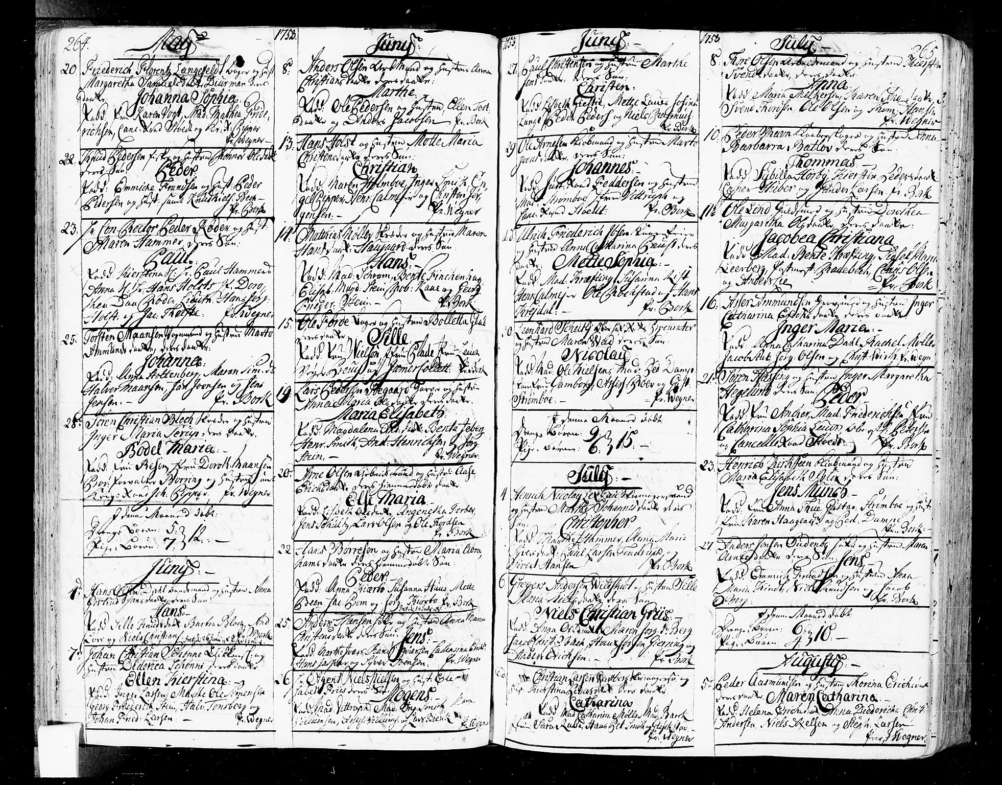 Oslo domkirke Kirkebøker, SAO/A-10752/F/Fa/L0004: Parish register (official) no. 4, 1743-1786, p. 264-265