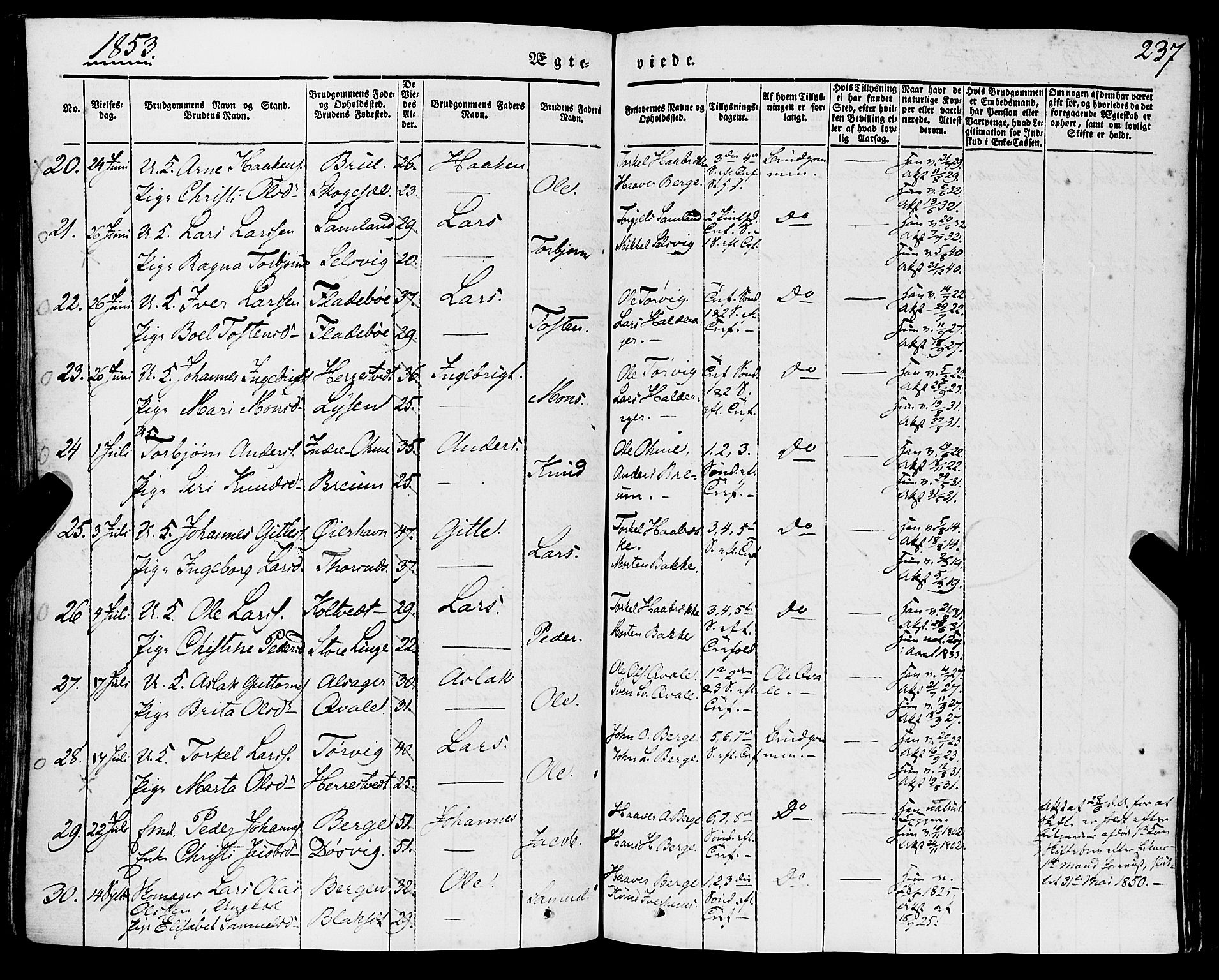 Strandebarm sokneprestembete, SAB/A-78401/H/Haa: Parish register (official) no. A 7, 1844-1872, p. 237