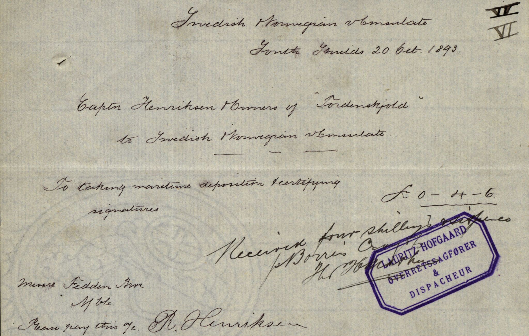 Pa 63 - Østlandske skibsassuranceforening, VEMU/A-1079/G/Ga/L0030/0003: Havaridokumenter / Rex, Salus, Schweigaard, Seladon, Titania, Tordenskjold av Trondhjem, 1893, p. 71