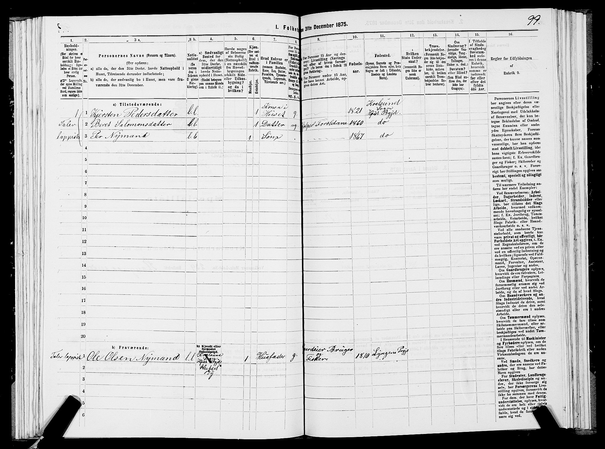 SATØ, 1875 census for 2016L Hammerfest/Hammerfest og Kvalsund, 1875, p. 2099