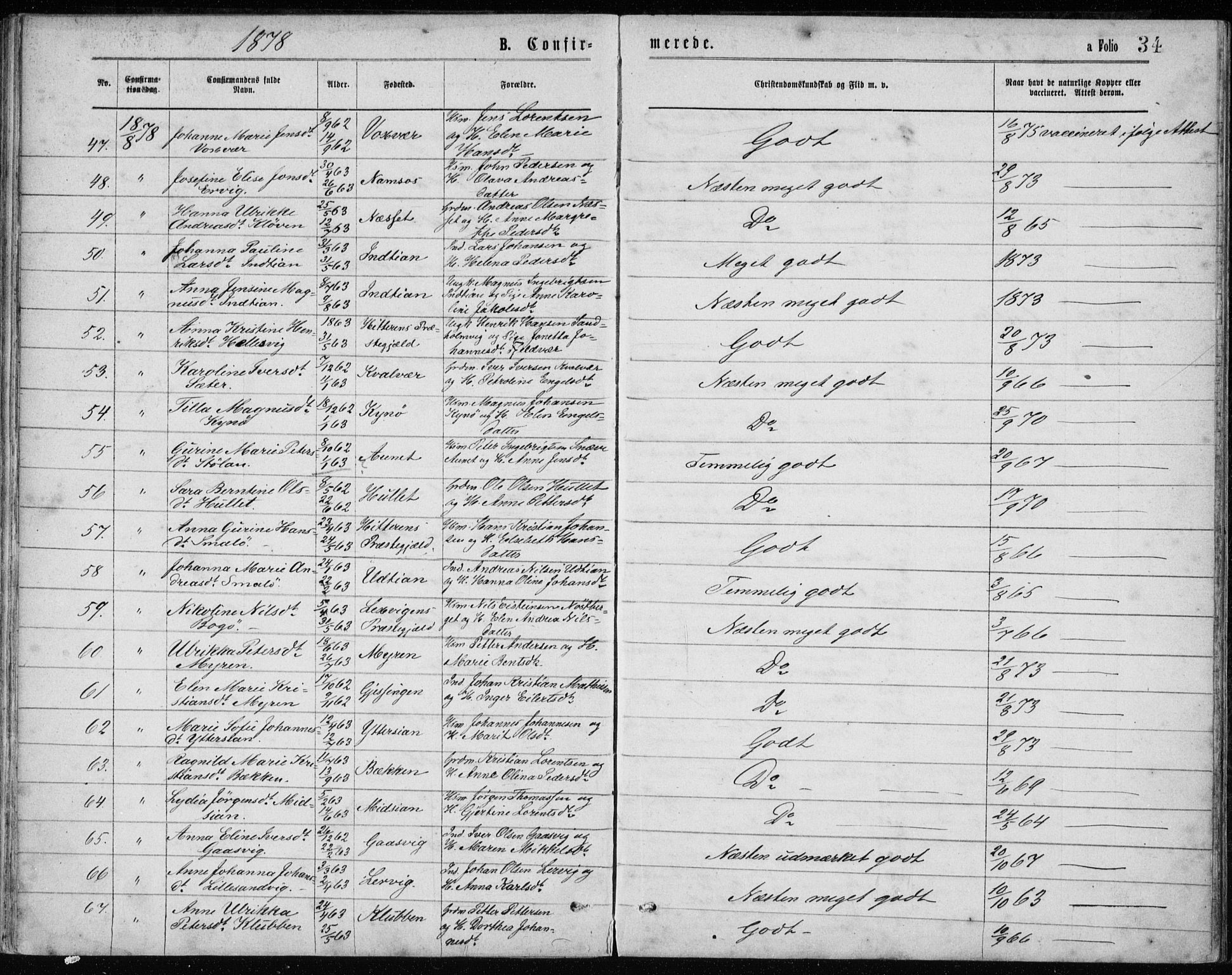 Ministerialprotokoller, klokkerbøker og fødselsregistre - Sør-Trøndelag, AV/SAT-A-1456/640/L0577: Parish register (official) no. 640A02, 1877-1878, p. 34