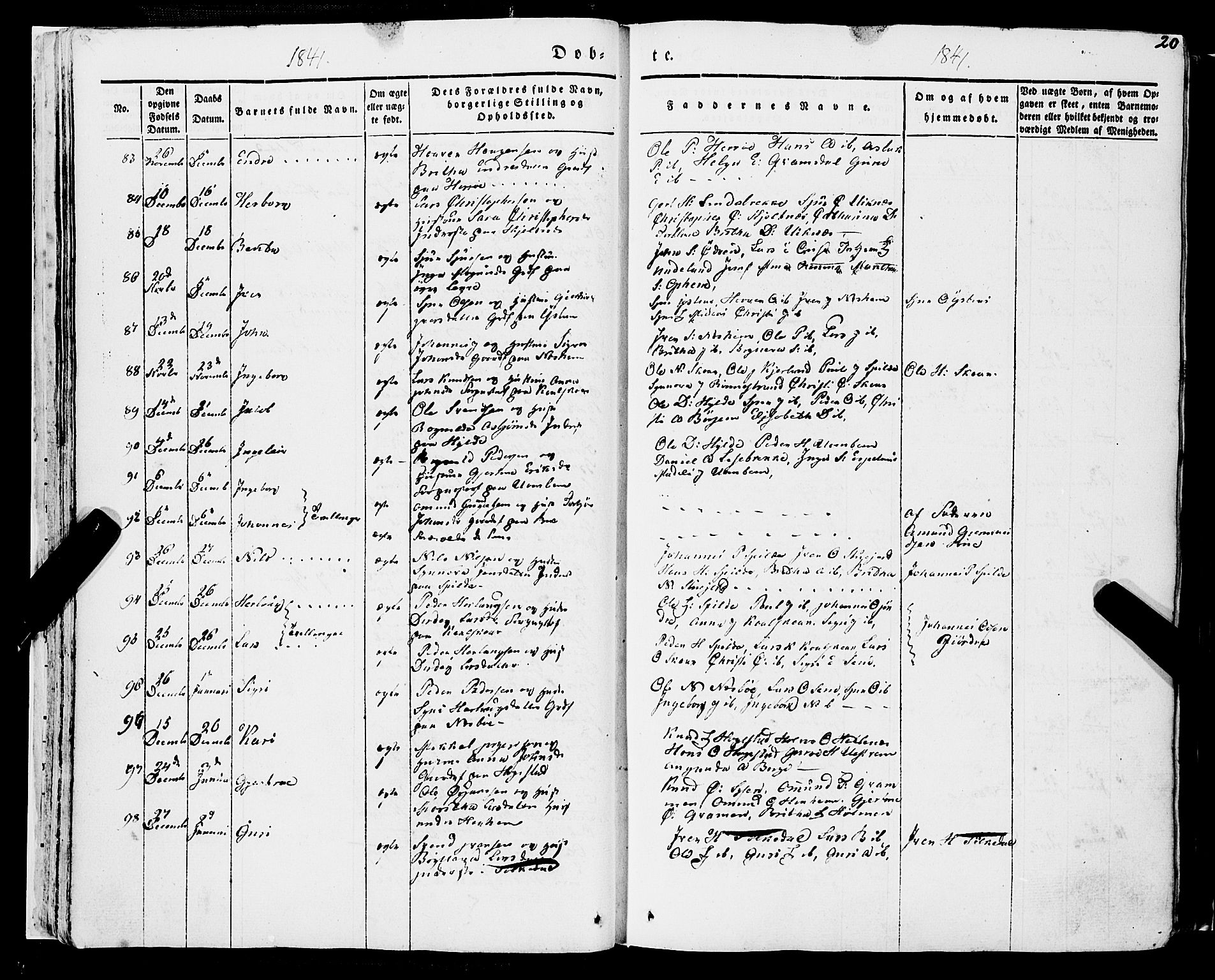 Ulvik sokneprestembete, AV/SAB-A-78801/H/Haa: Parish register (official) no. A 12, 1839-1853, p. 20