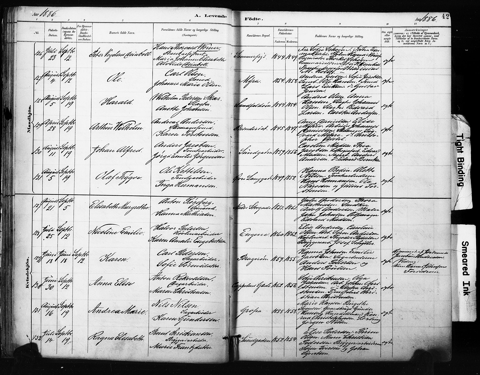 Bragernes kirkebøker, SAKO/A-6/F/Fb/L0007: Parish register (official) no. II 7, 1885-1893, p. 42