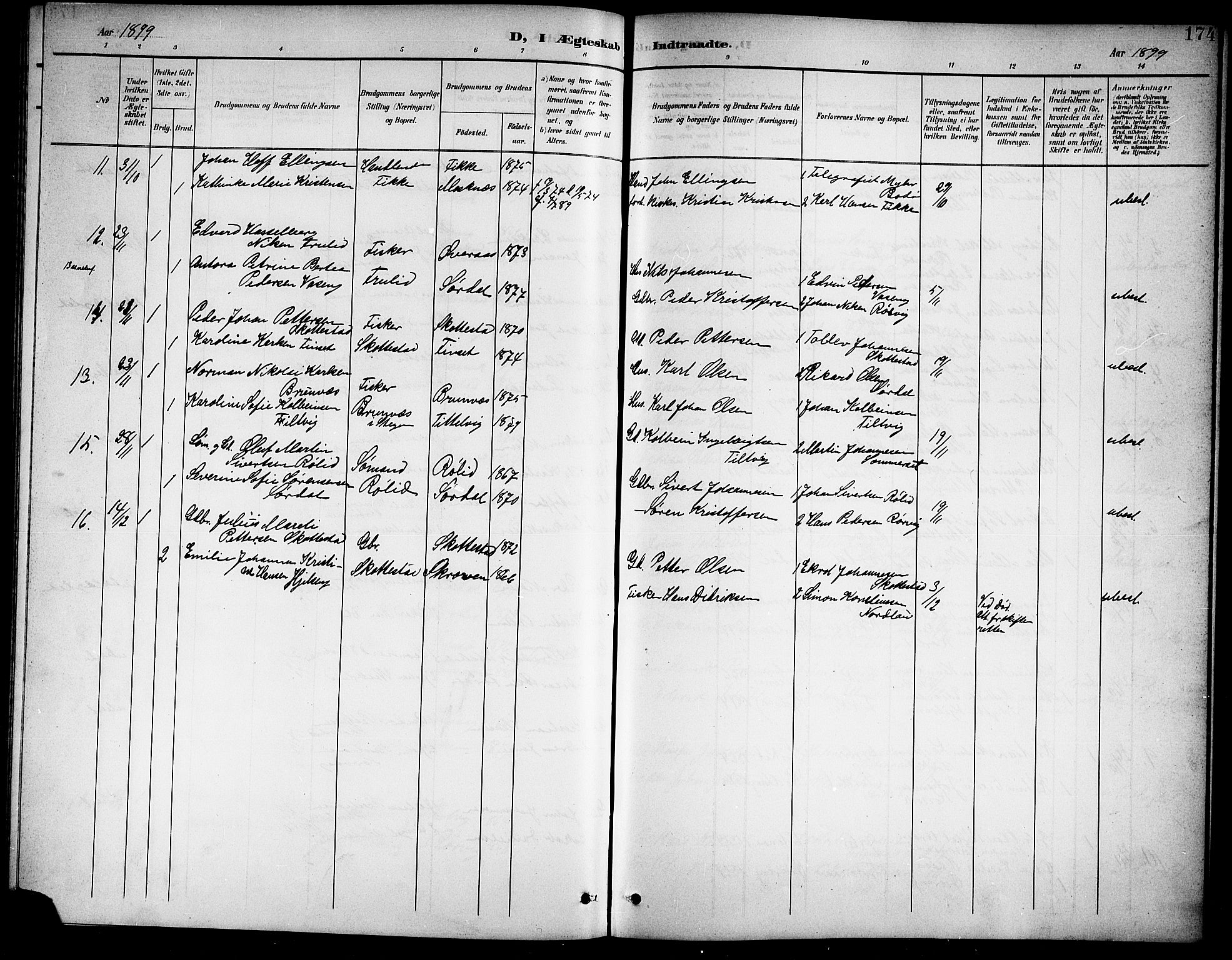 Ministerialprotokoller, klokkerbøker og fødselsregistre - Nordland, AV/SAT-A-1459/859/L0860: Parish register (copy) no. 859C06, 1899-1909, p. 174