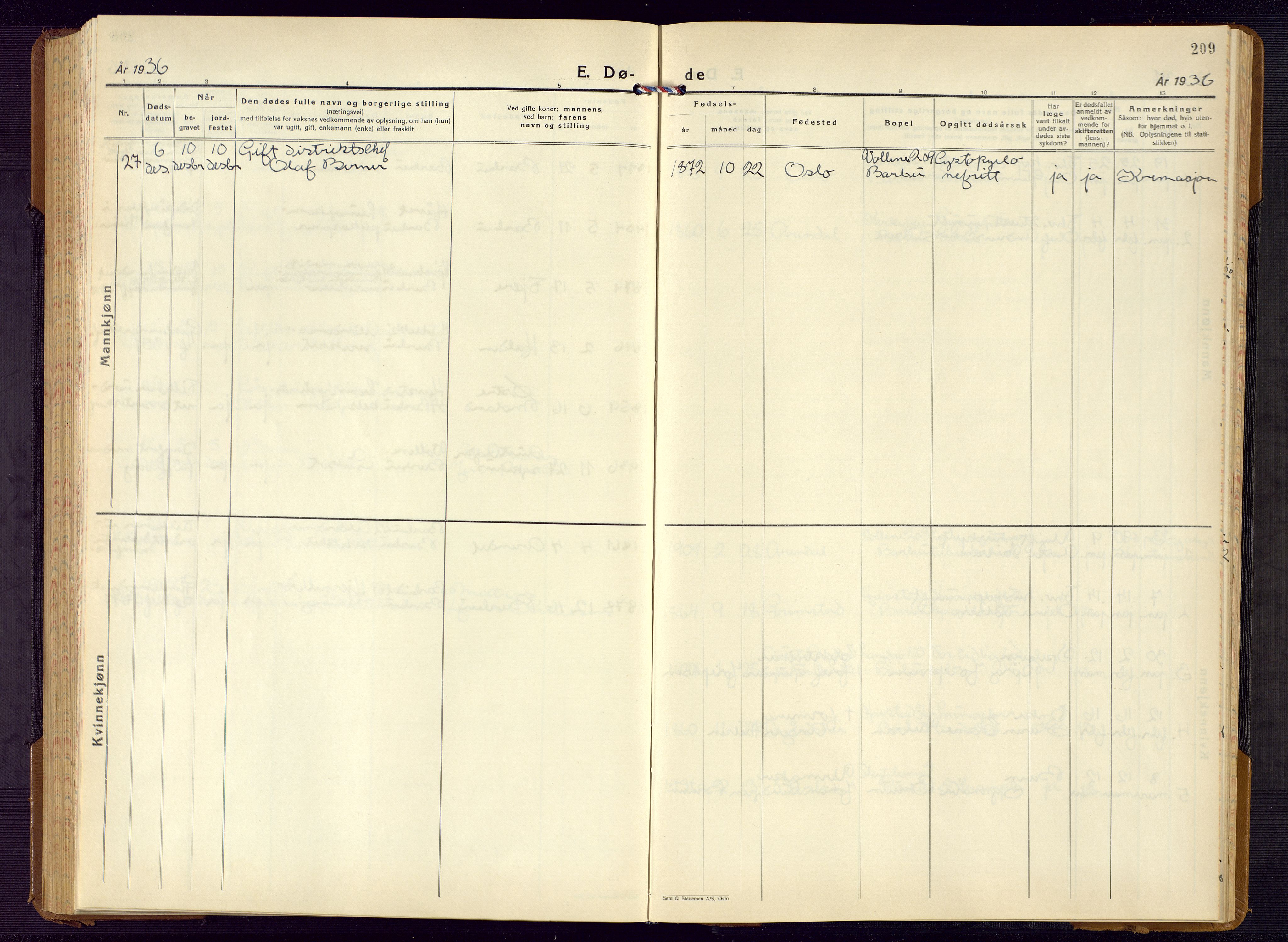 Barbu sokneprestkontor, AV/SAK-1111-0003/F/Fb/L0006: Parish register (copy) no. B 6, 1937-1947, p. 209