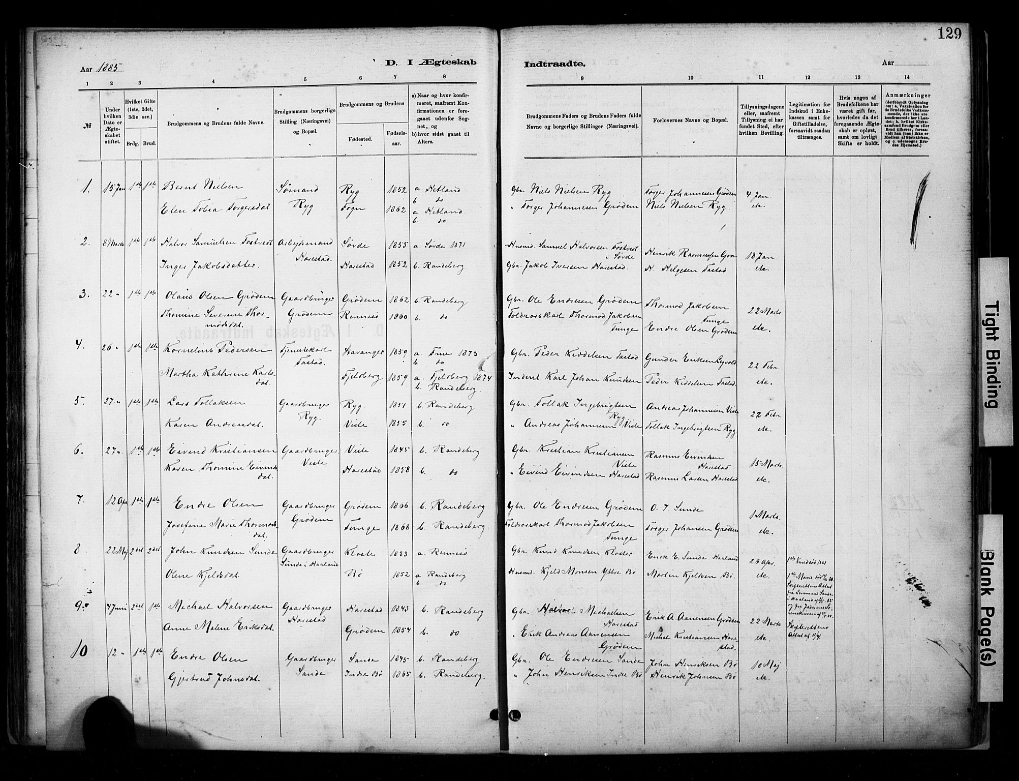 Hetland sokneprestkontor, SAST/A-101826/30/30BA/L0009: Parish register (official) no. A 9, 1882-1918, p. 129