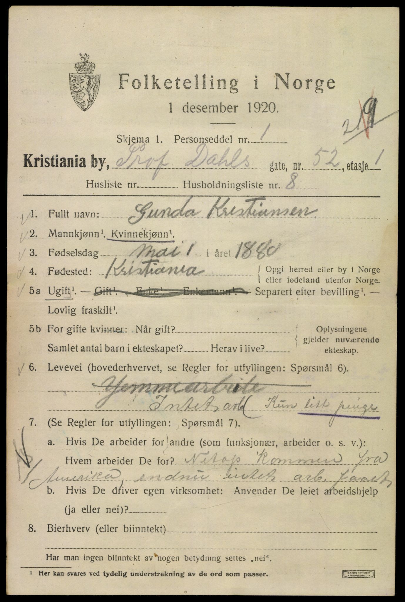 SAO, 1920 census for Kristiania, 1920, p. 460269