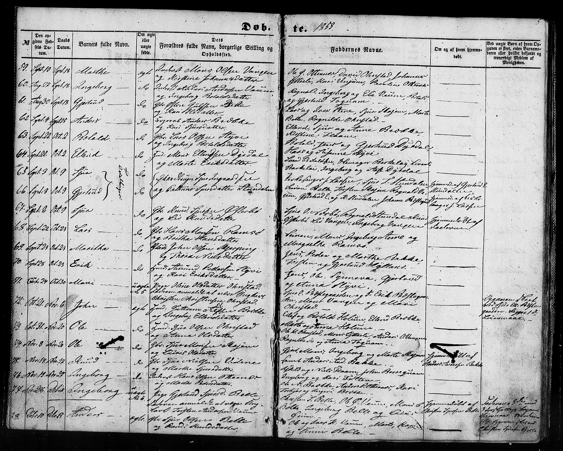 Aurland sokneprestembete, AV/SAB-A-99937/H/Ha/Haa/L0008: Parish register (official) no. A 8, 1853-1879, p. 5