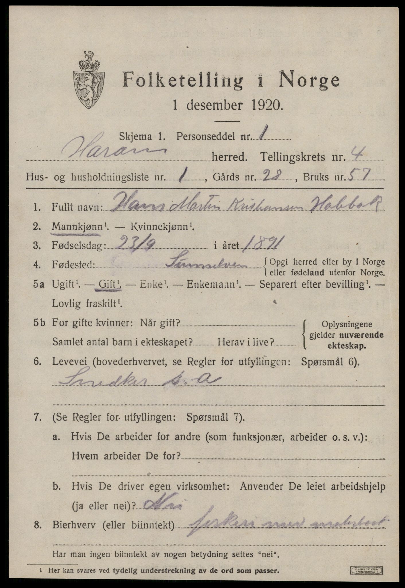 SAT, 1920 census for Haram, 1920, p. 2219