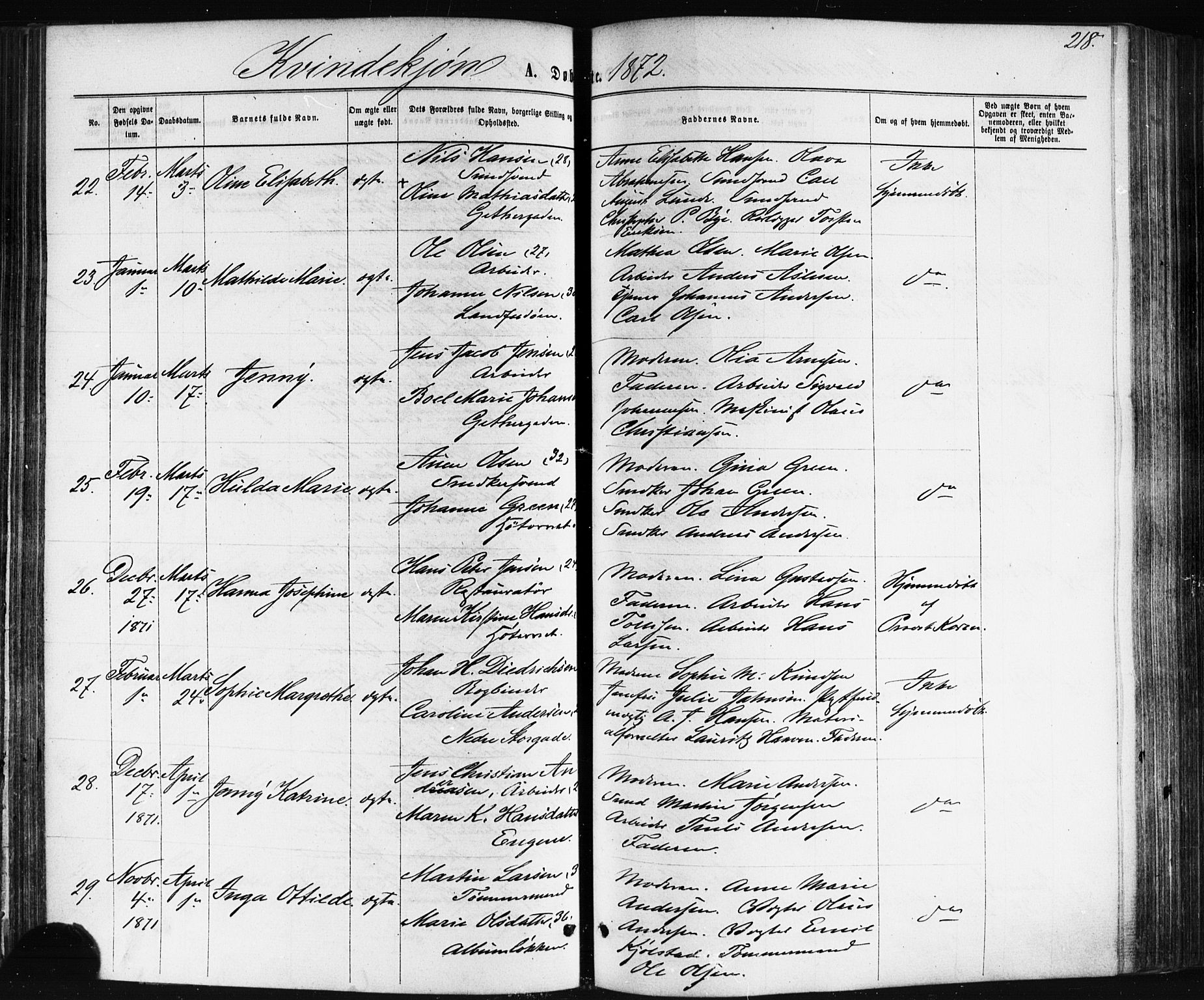 Bragernes kirkebøker, SAKO/A-6/F/Fb/L0004: Parish register (official) no. II 4, 1869-1875, p. 218