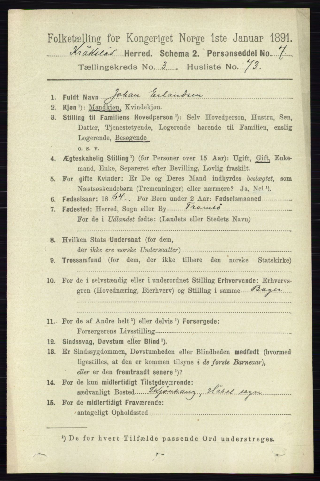 RA, 1891 census for 0212 Kråkstad, 1891, p. 1614