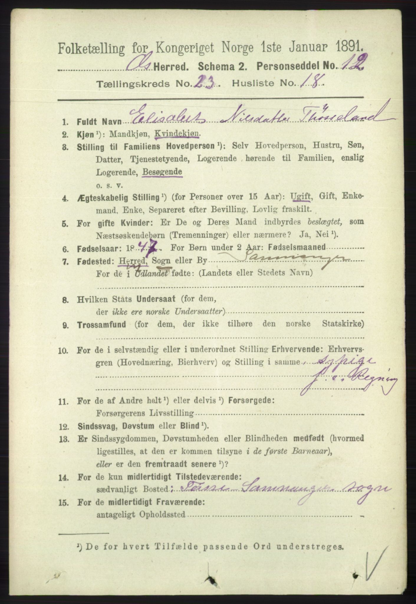 RA, 1891 census for 1243 Os, 1891, p. 5186