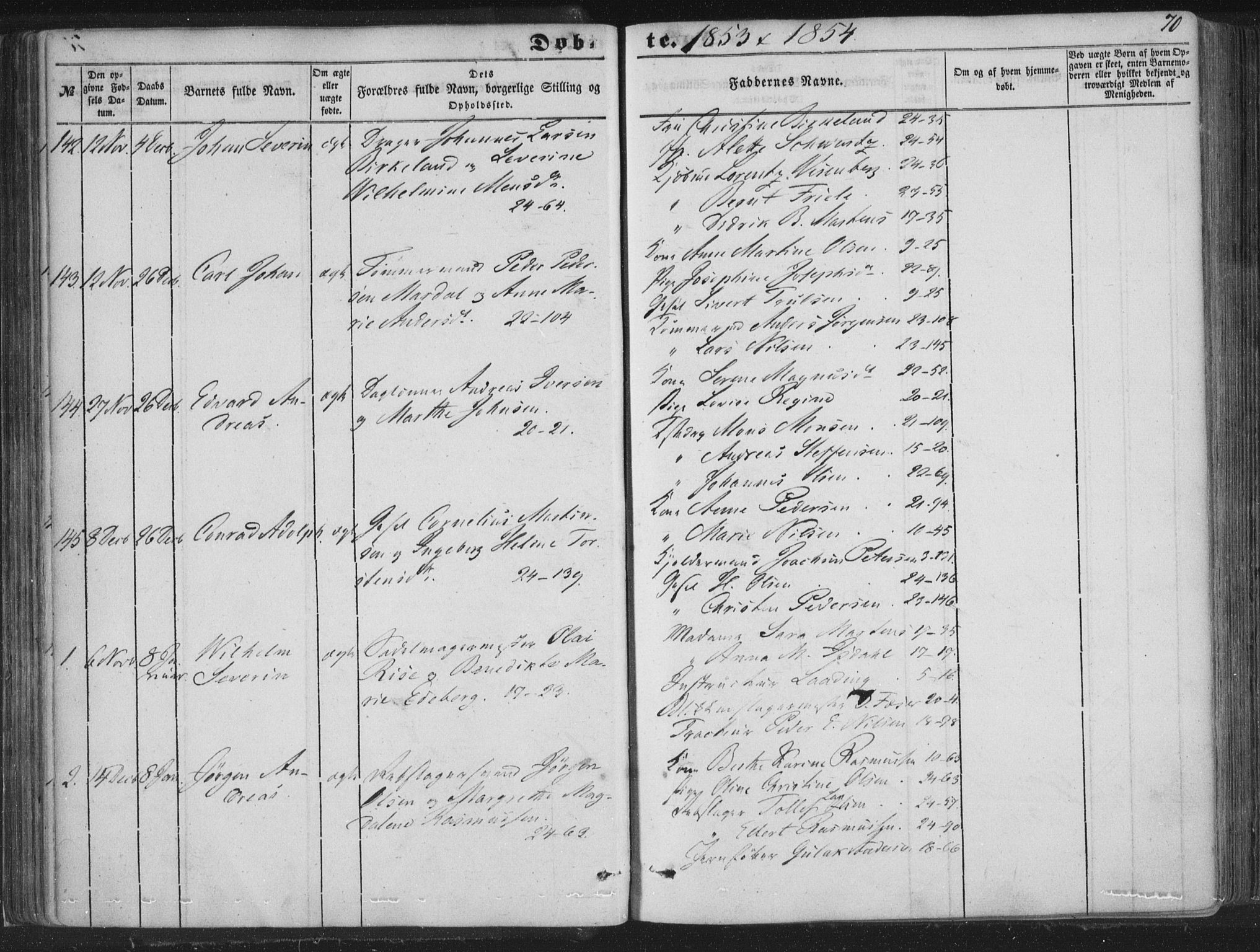 Korskirken sokneprestembete, AV/SAB-A-76101/H/Haa/L0017: Parish register (official) no. B 3, 1851-1857, p. 70