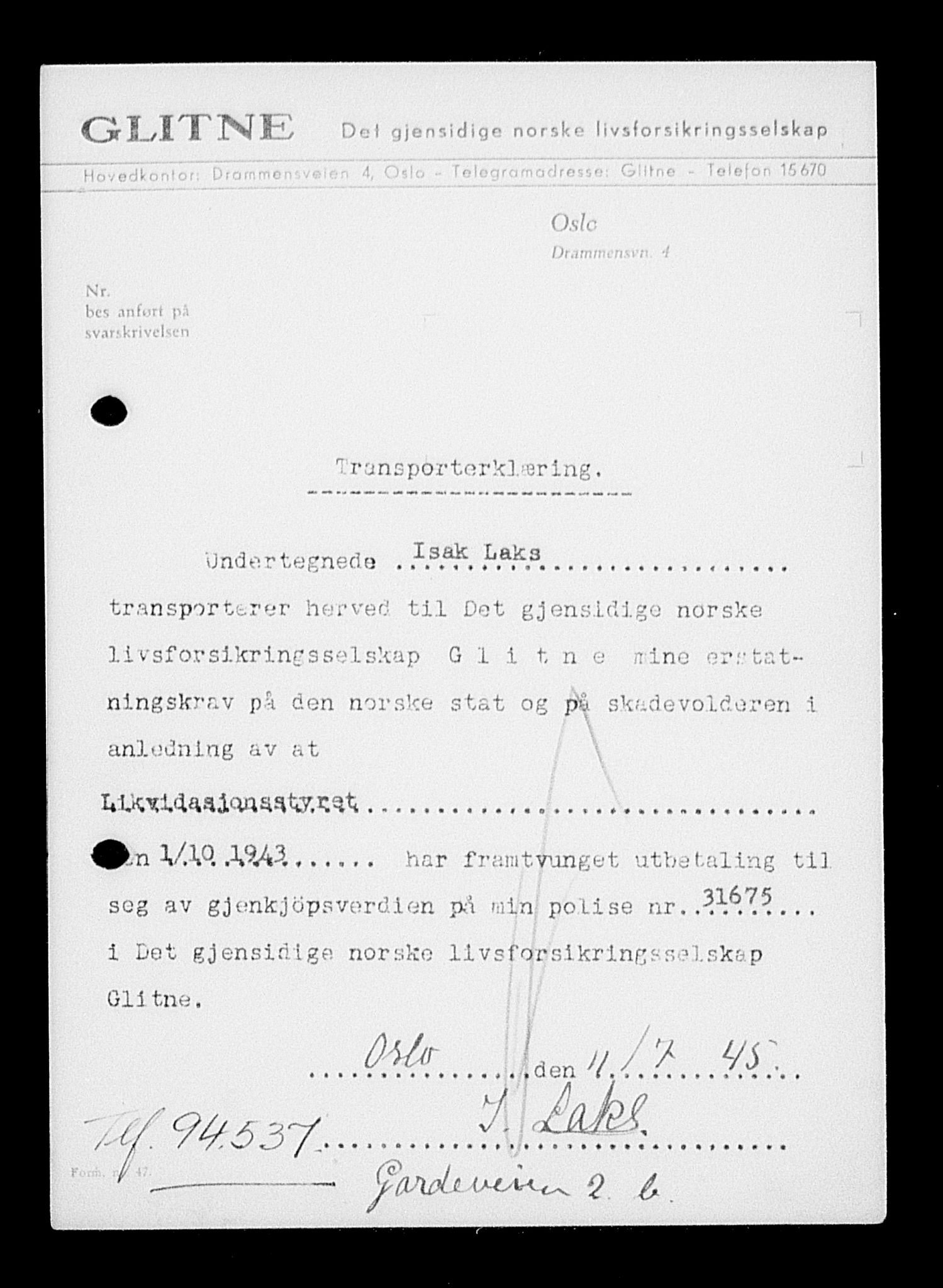 Justisdepartementet, Tilbakeføringskontoret for inndratte formuer, RA/S-1564/H/Hc/Hcc/L0954: --, 1945-1947, p. 327