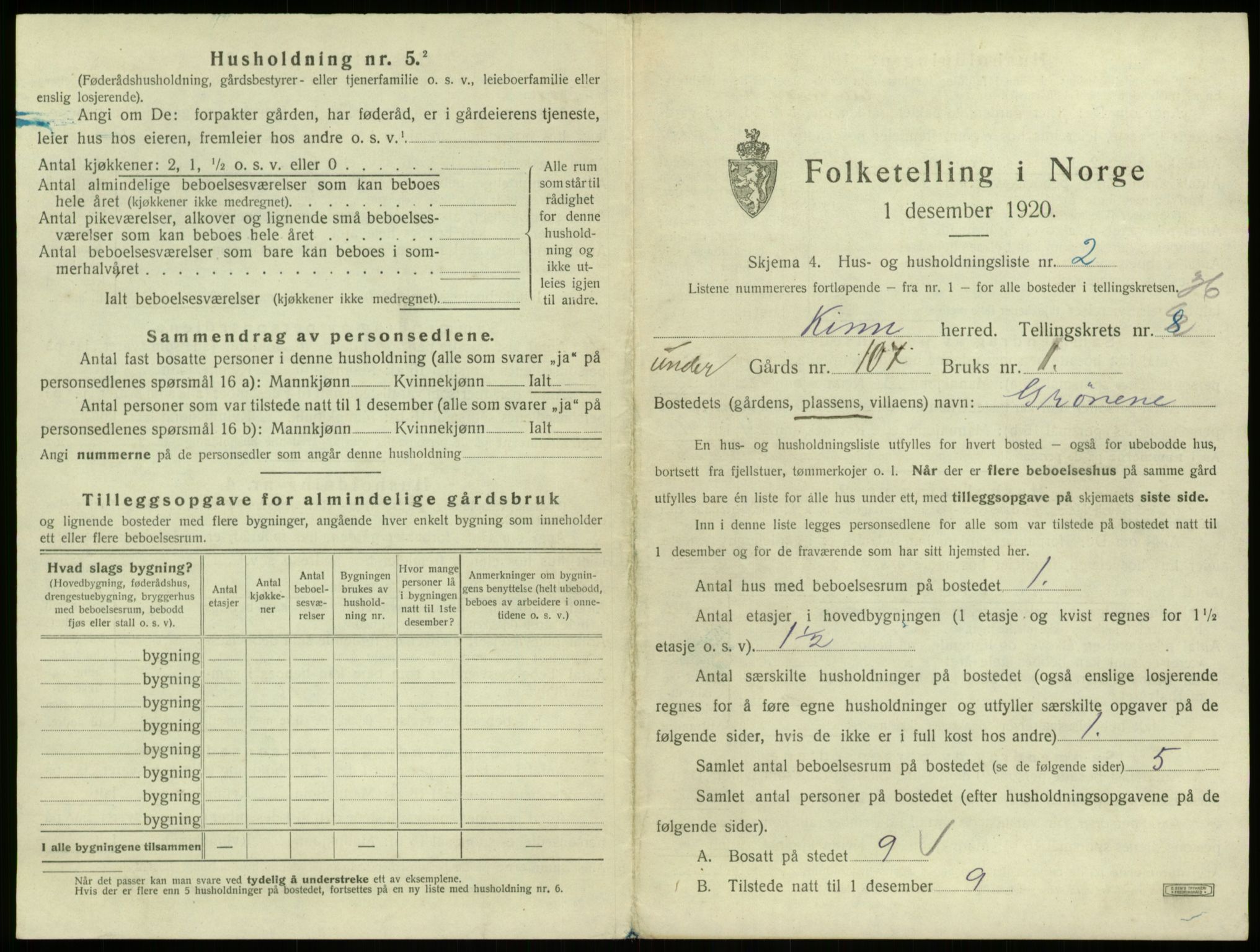 SAB, 1920 census for Kinn, 1920, p. 1737