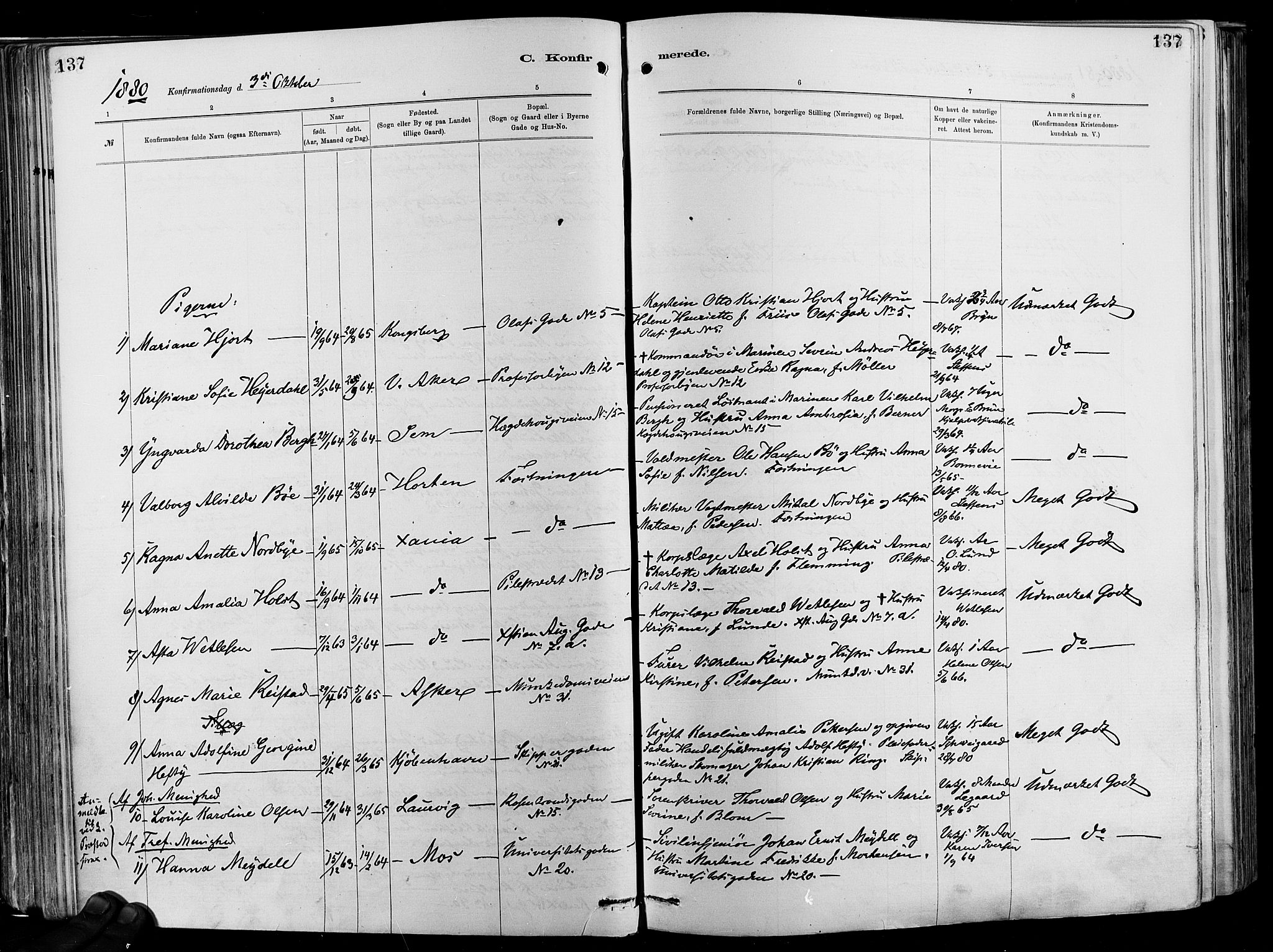 Garnisonsmenigheten Kirkebøker, AV/SAO-A-10846/F/Fa/L0012: Parish register (official) no. 12, 1880-1893, p. 137