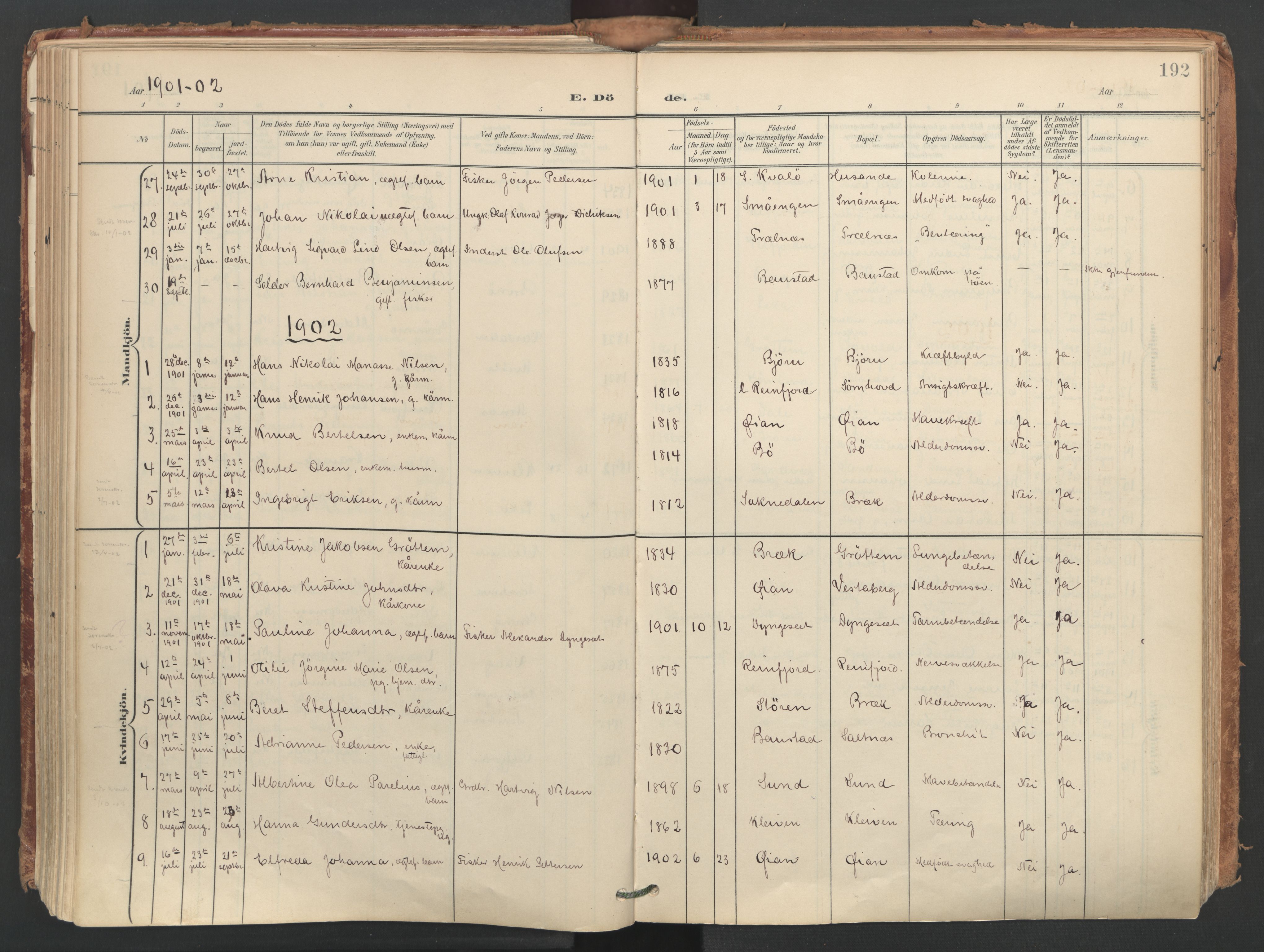 Ministerialprotokoller, klokkerbøker og fødselsregistre - Nordland, SAT/A-1459/812/L0180: Parish register (official) no. 812A09, 1901-1915, p. 192