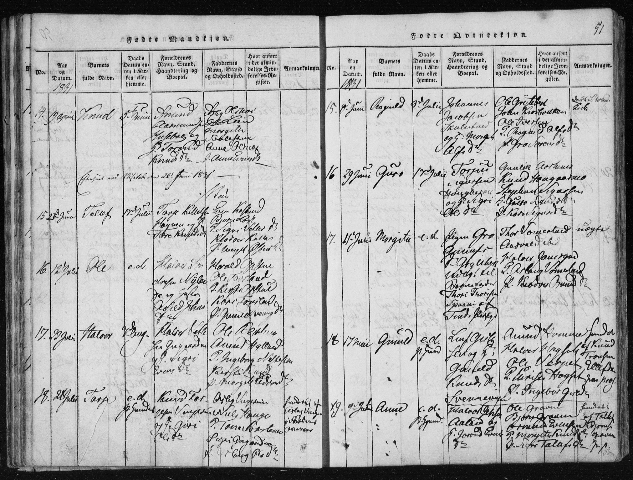 Vinje kirkebøker, AV/SAKO-A-312/F/Fa/L0003: Parish register (official) no. I 3, 1814-1843, p. 51