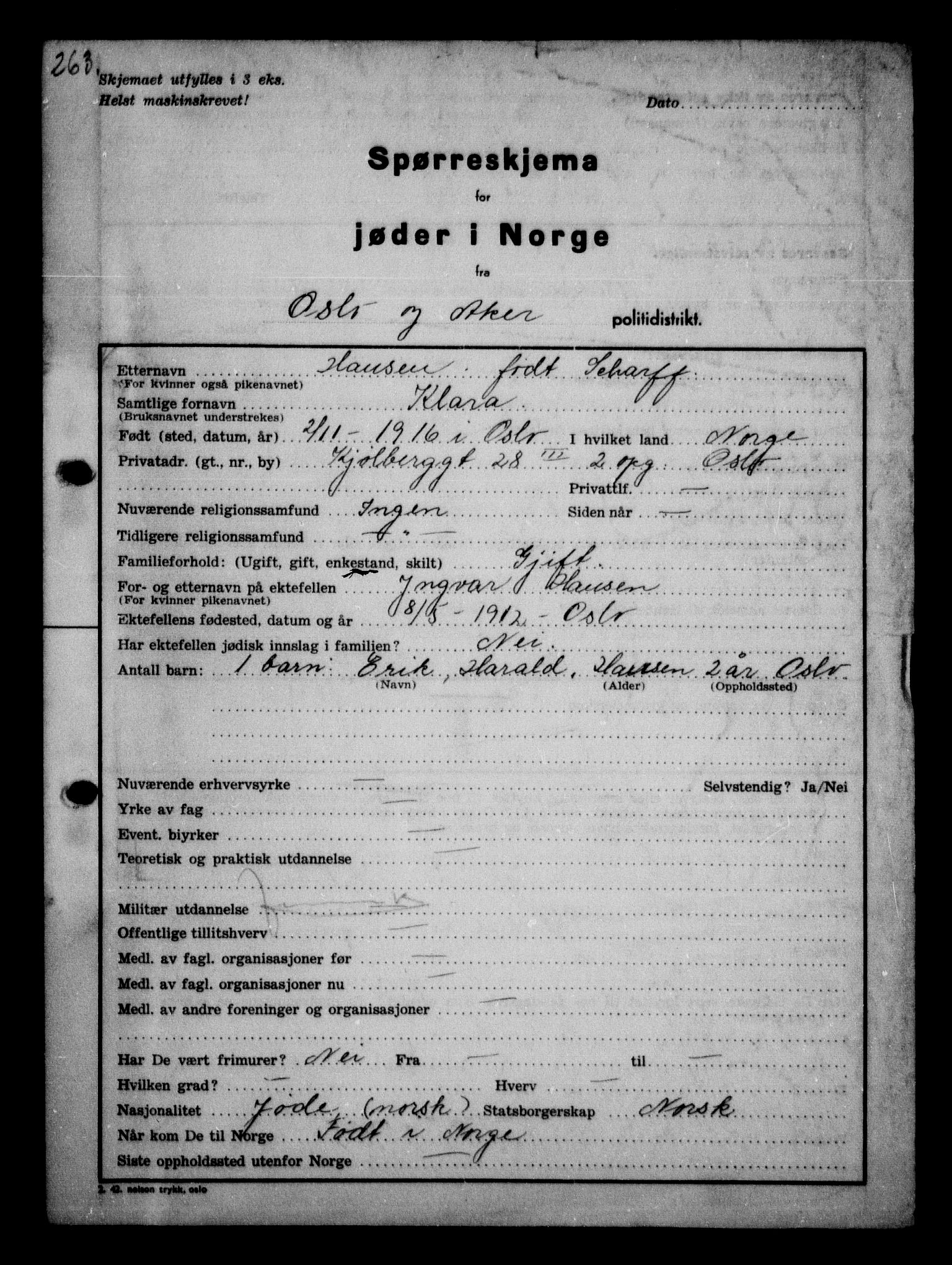Statspolitiet - Hovedkontoret / Osloavdelingen, AV/RA-S-1329/G/Ga/L0010: Spørreskjema for jøder i Norge: Jøder bosatt i Oslo, Hansen - Pintzow, 1942, p. 3