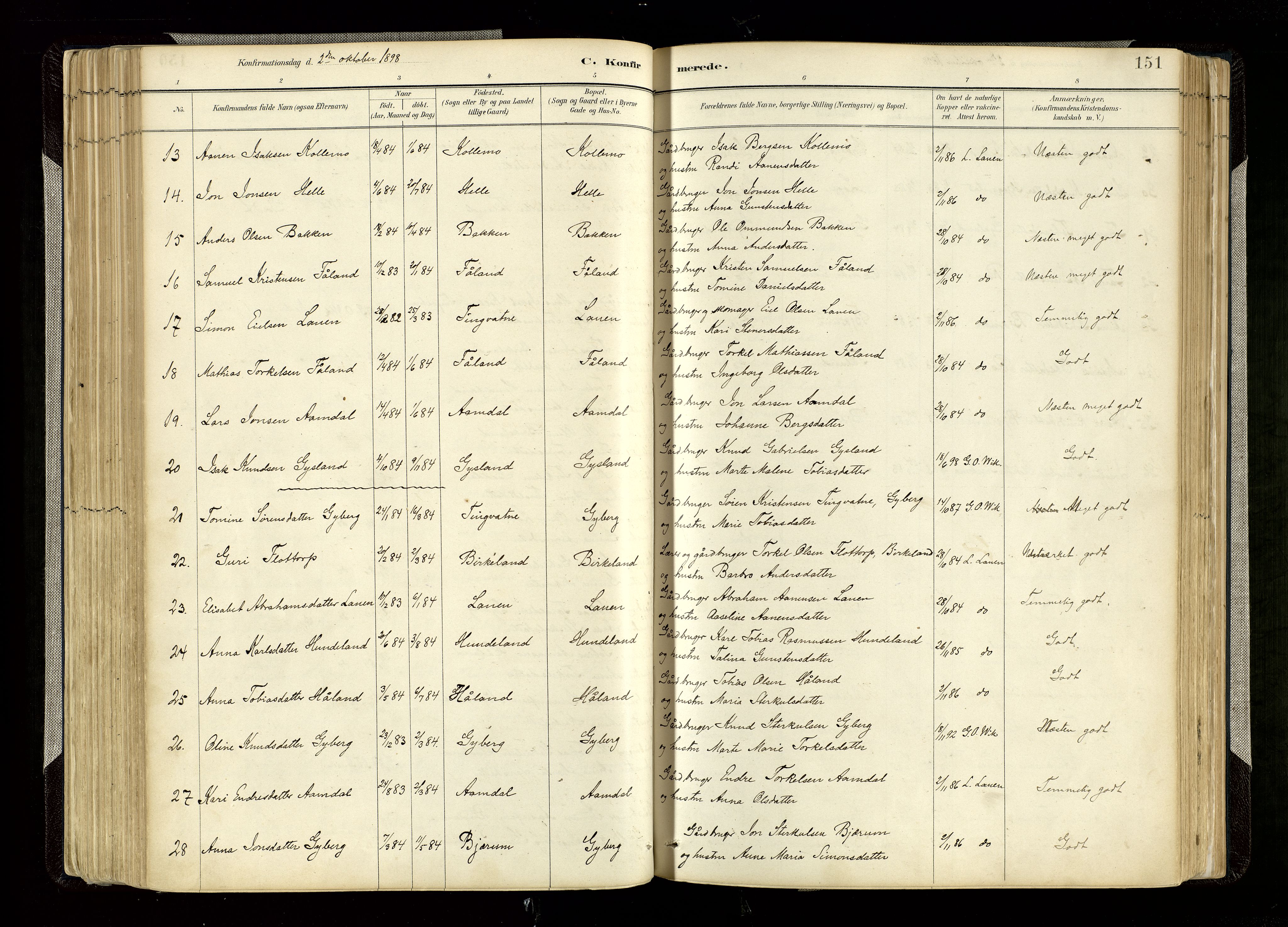 Hægebostad sokneprestkontor, AV/SAK-1111-0024/F/Fa/Faa/L0006: Parish register (official) no. A 6, 1887-1929, p. 151