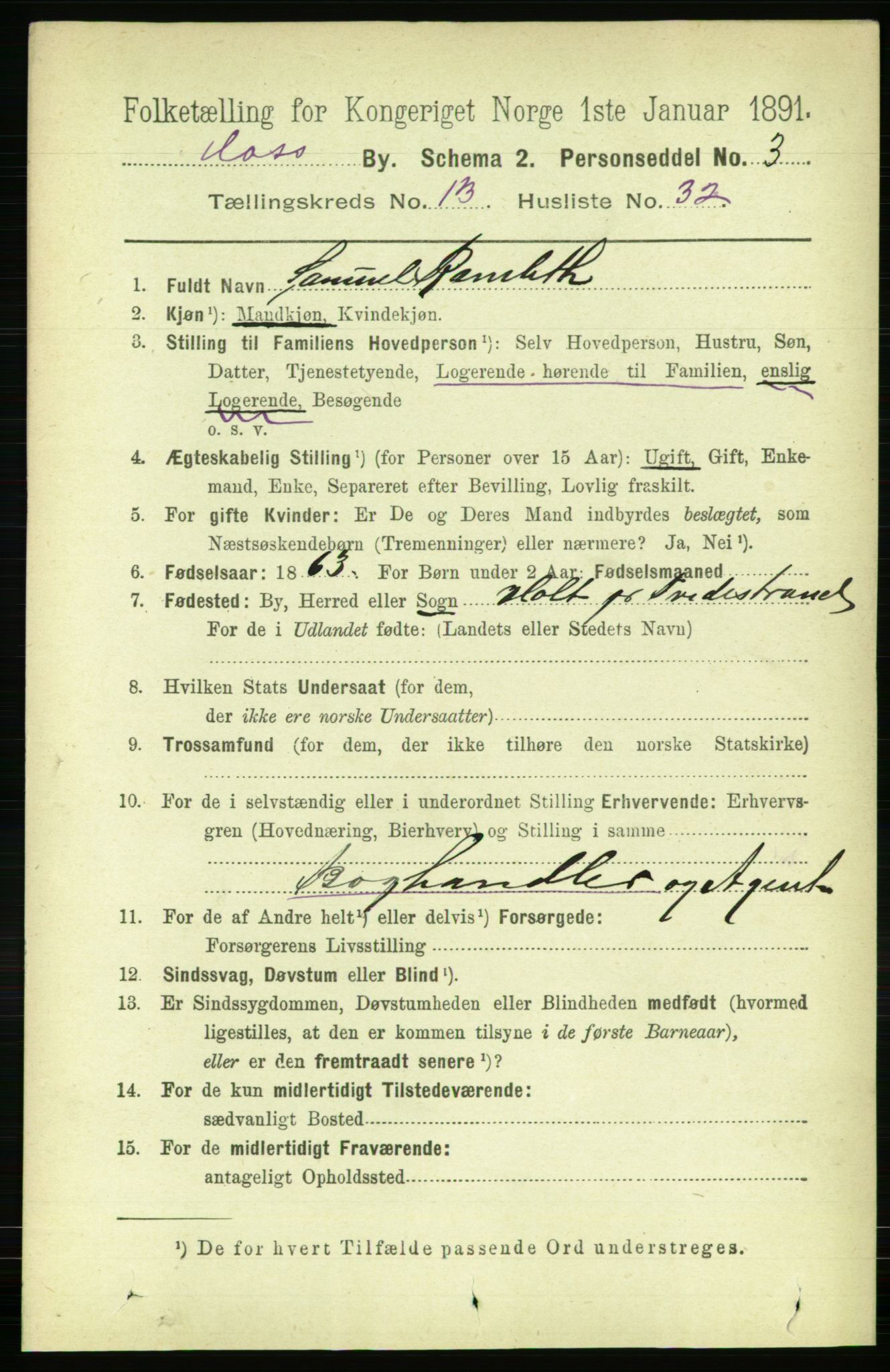 RA, 1891 census for 0104 Moss, 1891, p. 7013