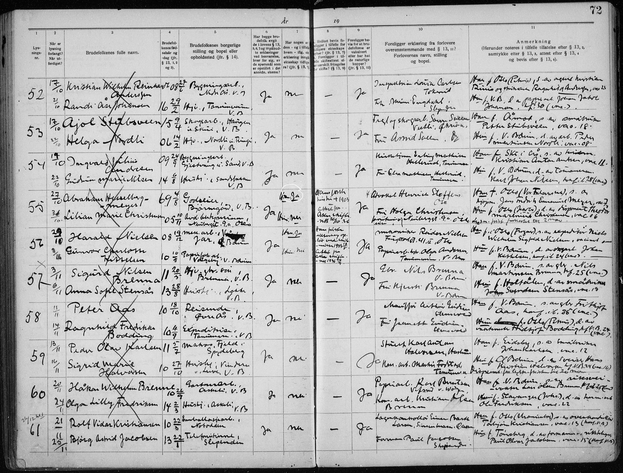 Vestre Bærum prestekontor Kirkebøker, SAO/A-10209a/H/L0001: Banns register no. 1, 1919-1941, p. 72