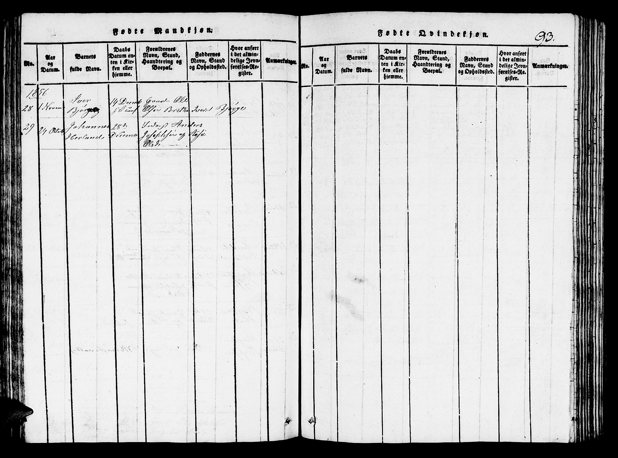 Hosanger sokneprestembete, AV/SAB-A-75801/H/Hab: Parish register (copy) no. A 1 /1, 1816-1856, p. 93