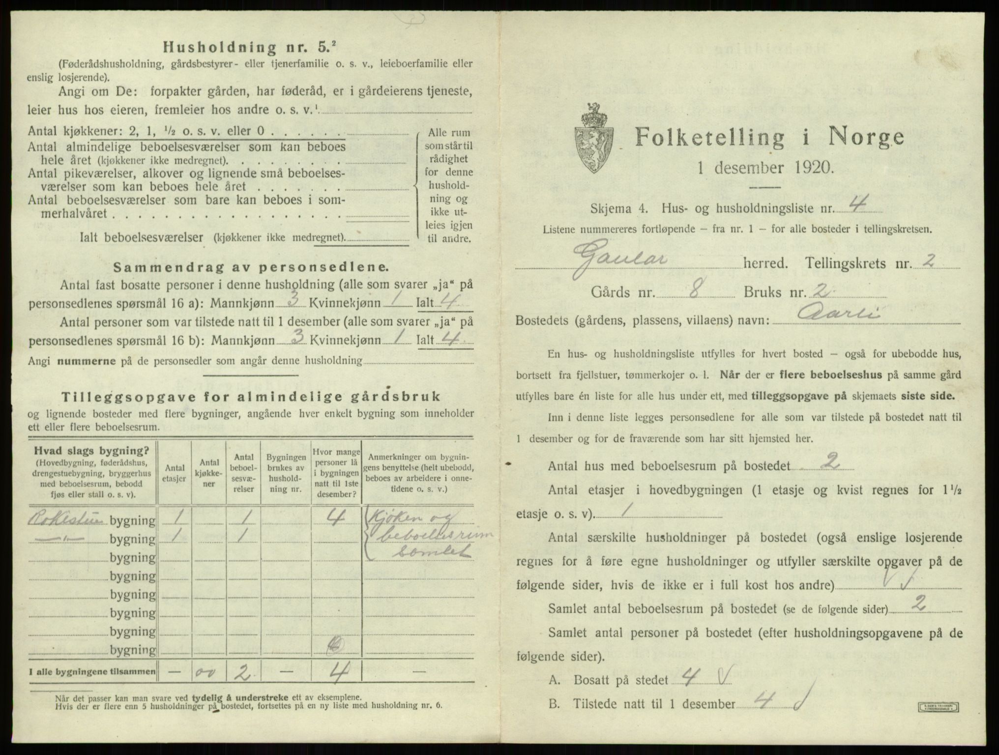 SAB, 1920 census for Gaular, 1920, p. 125