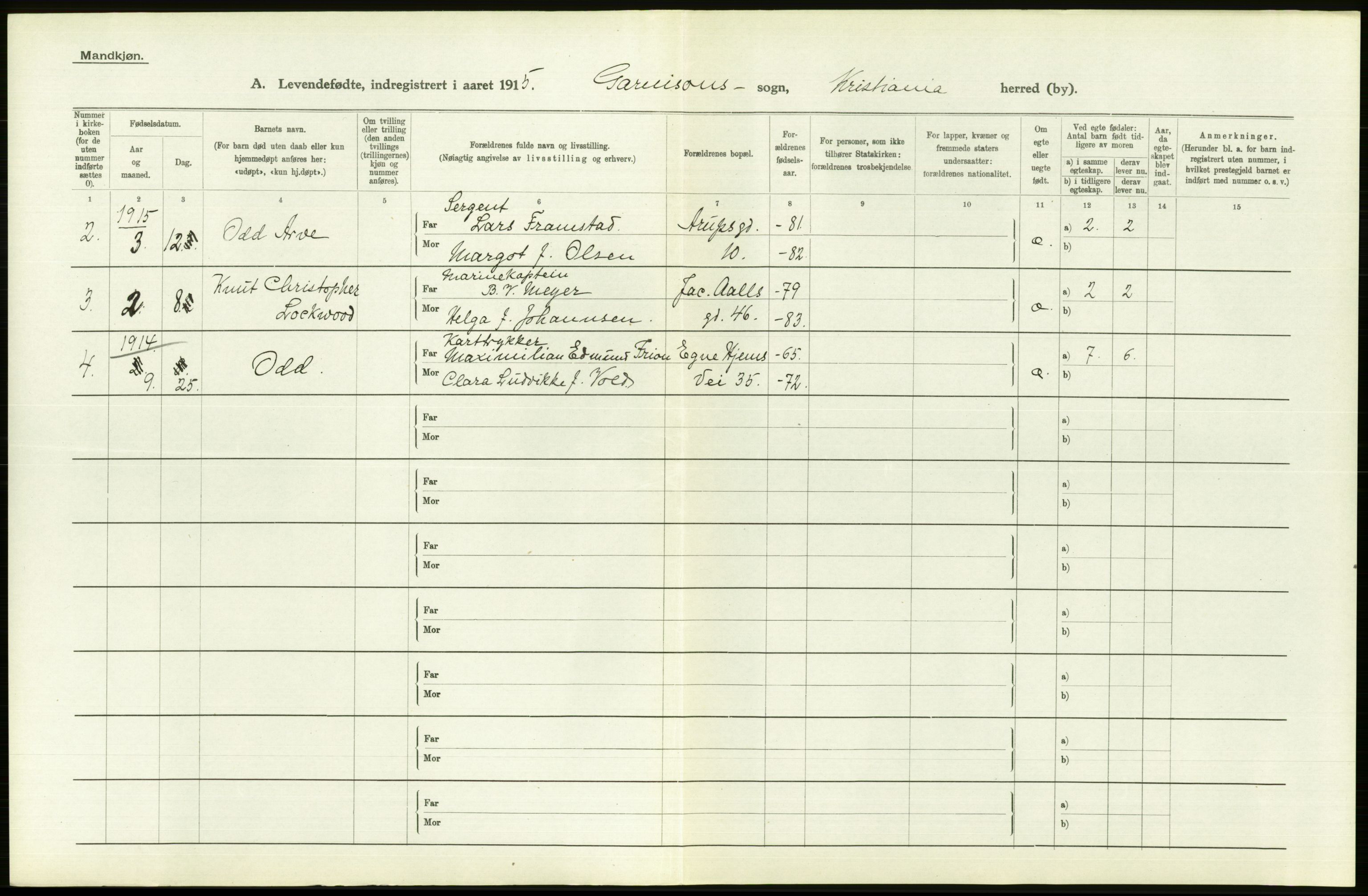 Statistisk sentralbyrå, Sosiodemografiske emner, Befolkning, AV/RA-S-2228/D/Df/Dfb/Dfbe/L0006: Kristiania: Levendefødte menn og kvinner., 1915, p. 592