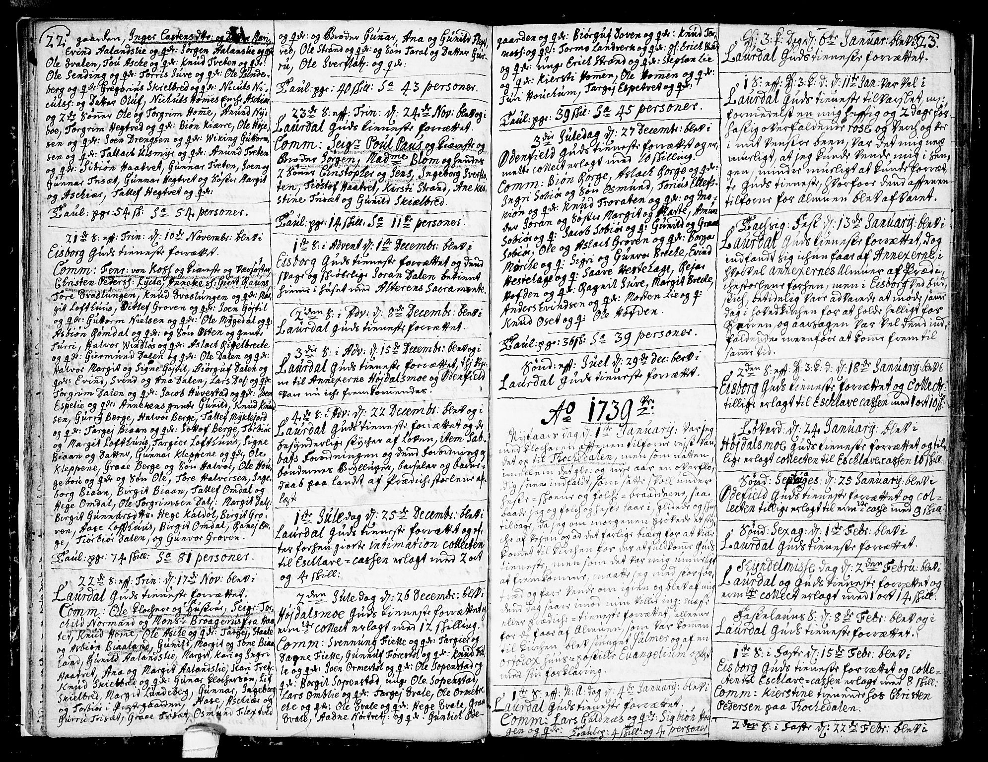 Lårdal kirkebøker, SAKO/A-284/F/Fa/L0002: Parish register (official) no. I 2, 1734-1754, p. 22-23