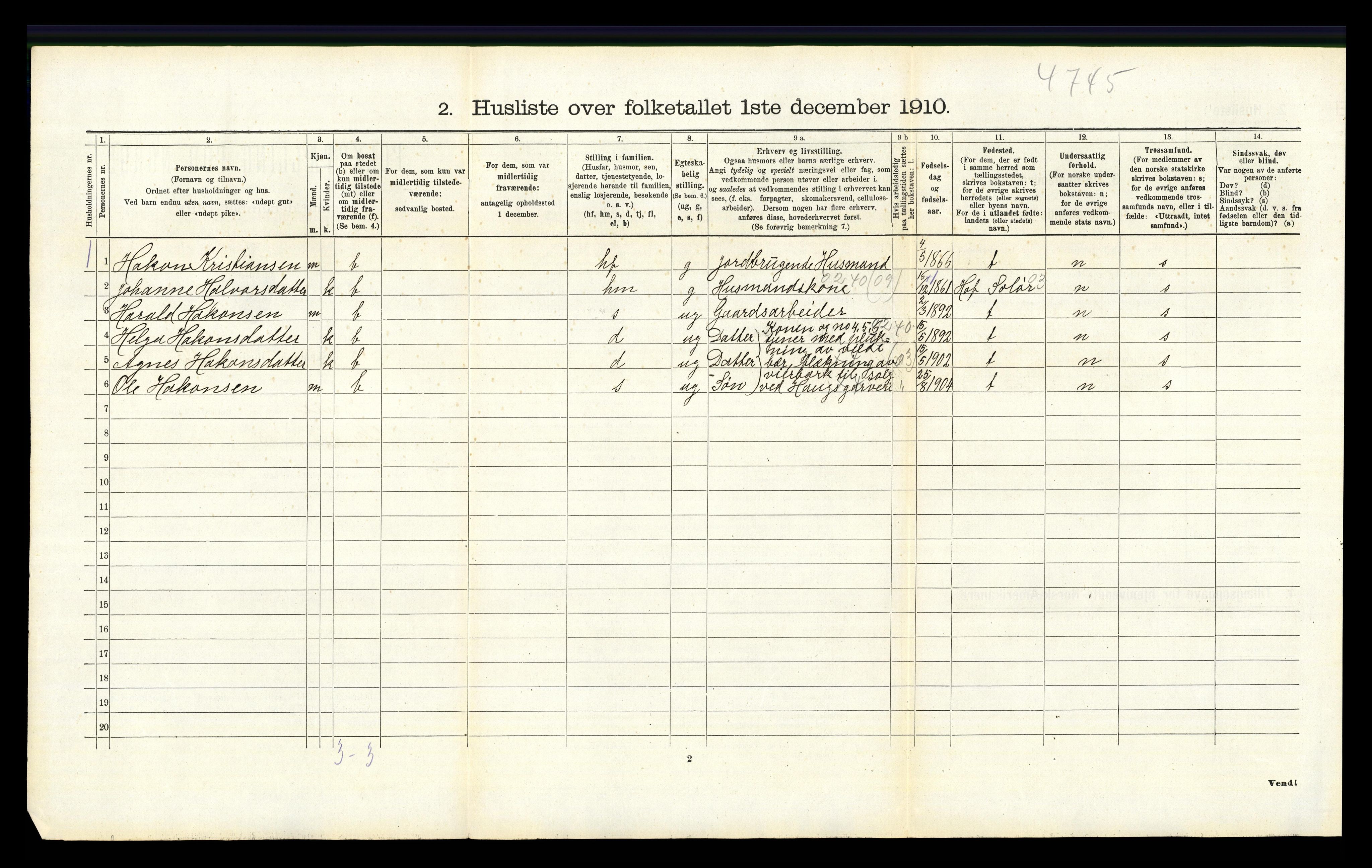 RA, 1910 census for Grue, 1910, p. 1724