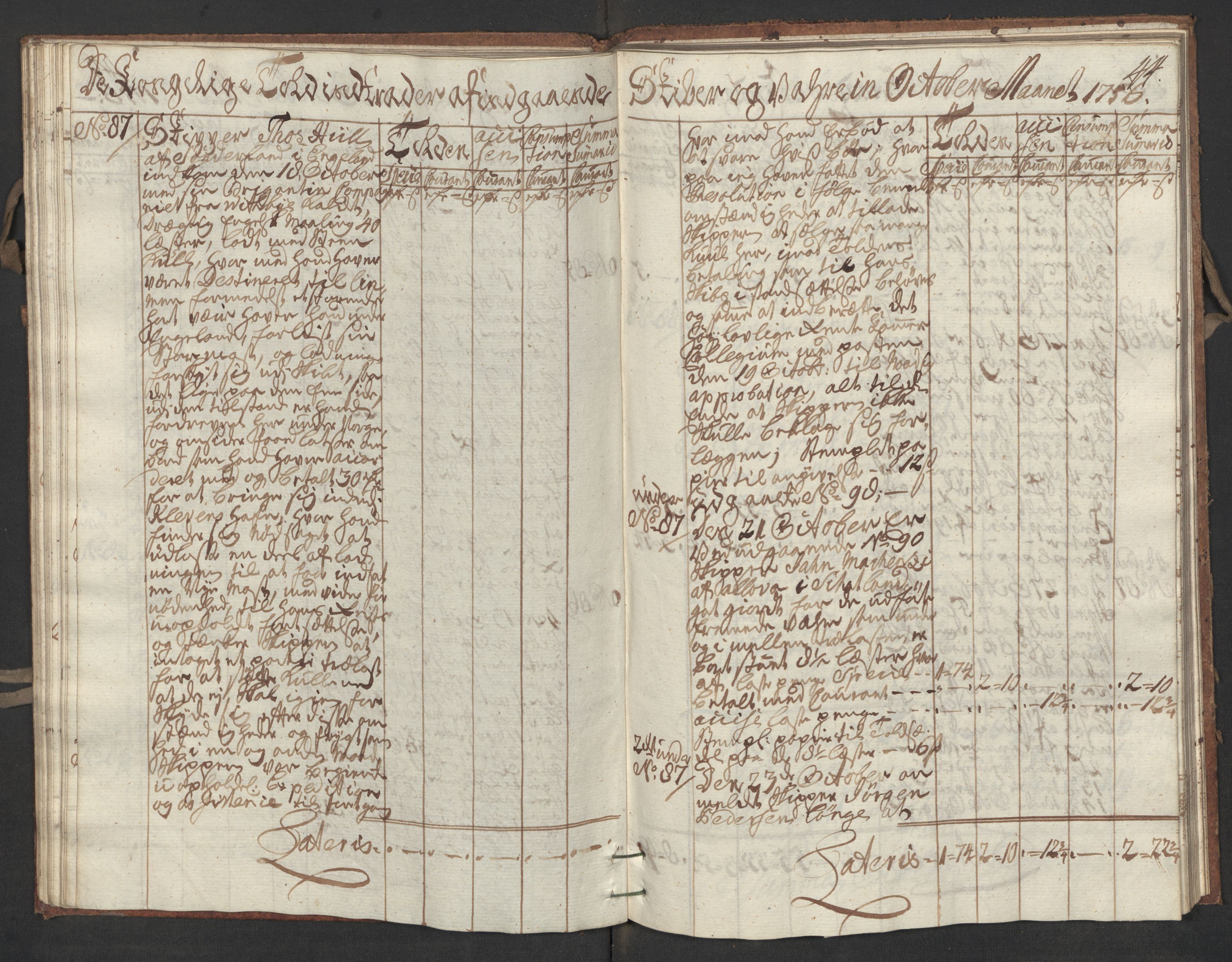 Generaltollkammeret, tollregnskaper, AV/RA-EA-5490/R17/L0017/0001: Tollregnskaper Mandal / Inngående kontratollbok, 1756, p. 43b-44a