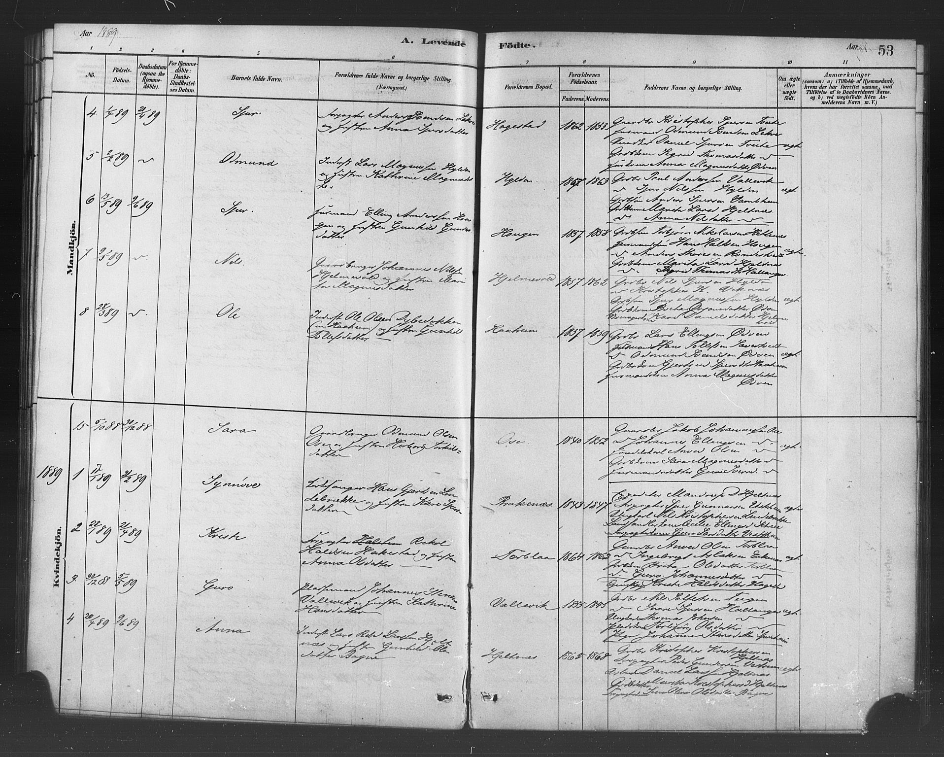 Ulvik sokneprestembete, AV/SAB-A-78801/H/Haa: Parish register (official) no. B 1, 1878-1897, p. 53