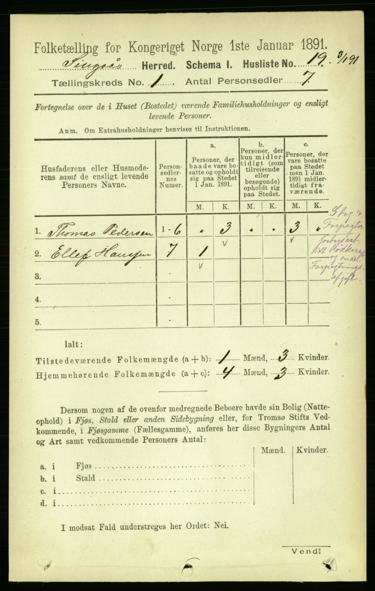 RA, 1891 census for 1646 Singsås, 1891, p. 49