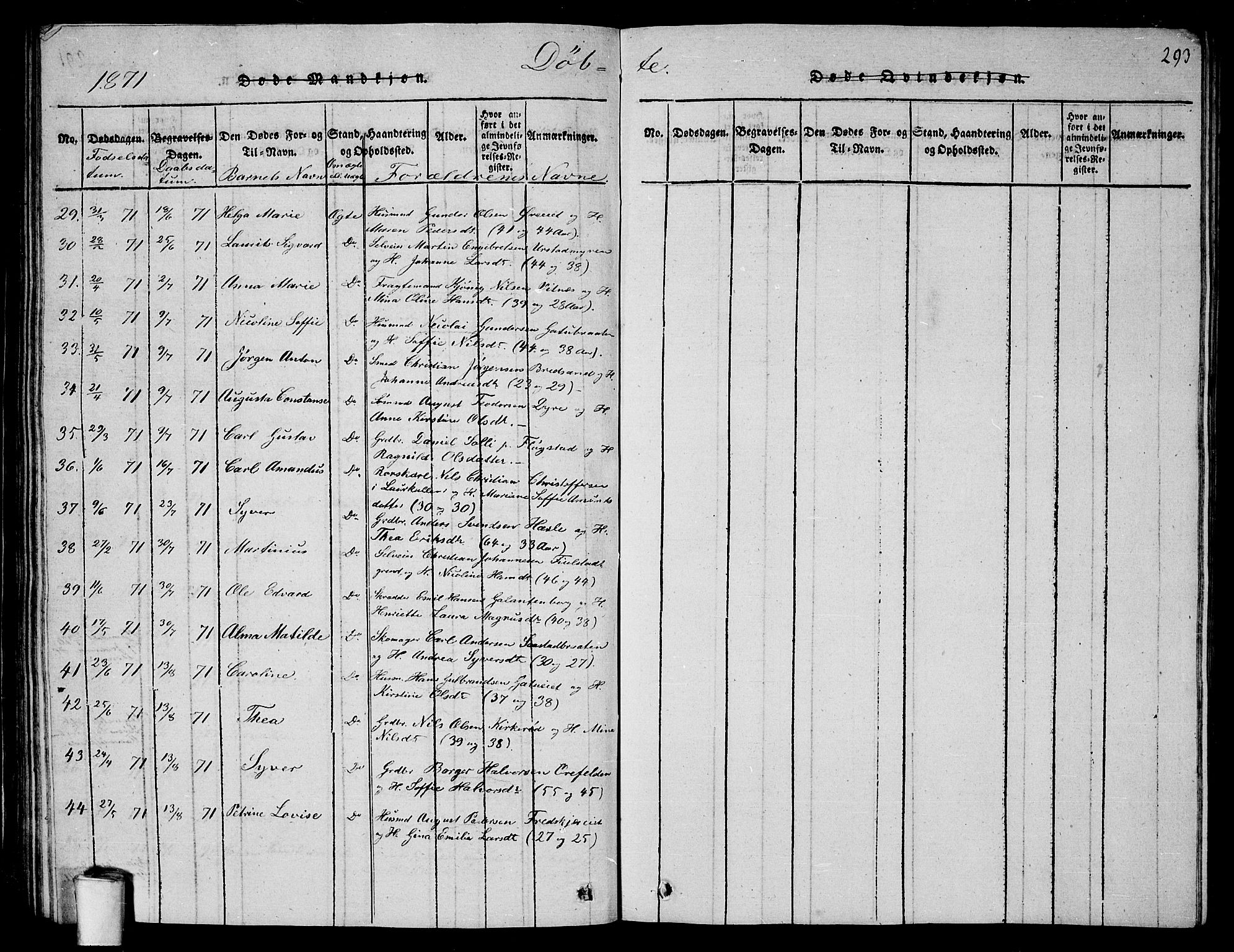 Rygge prestekontor Kirkebøker, AV/SAO-A-10084b/G/Ga/L0001: Parish register (copy) no. 1, 1814-1871, p. 292-293