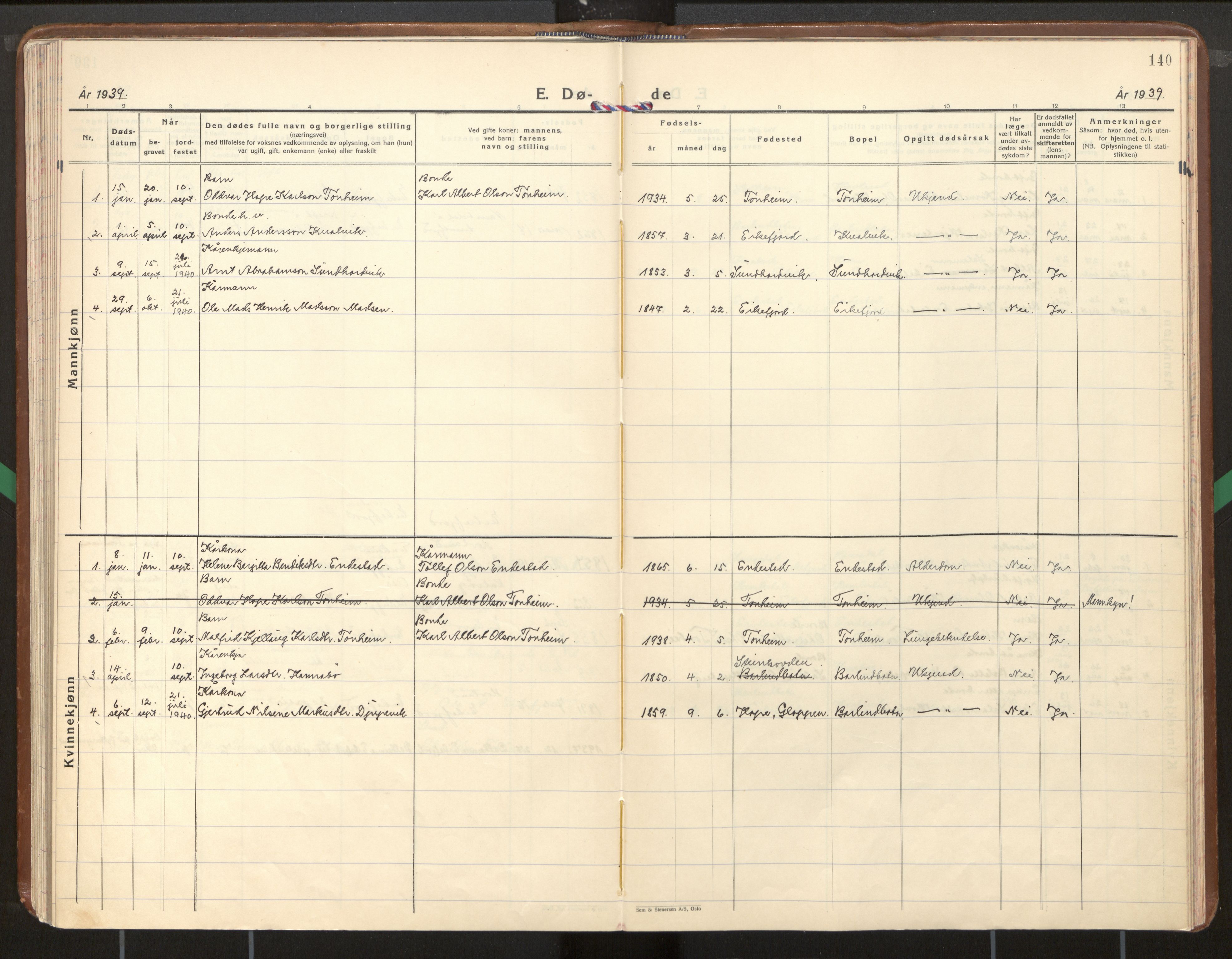 Kinn sokneprestembete, AV/SAB-A-80801/H/Haa/Haae/L0003: Parish register (official) no. E 3, 1937-1955, p. 140