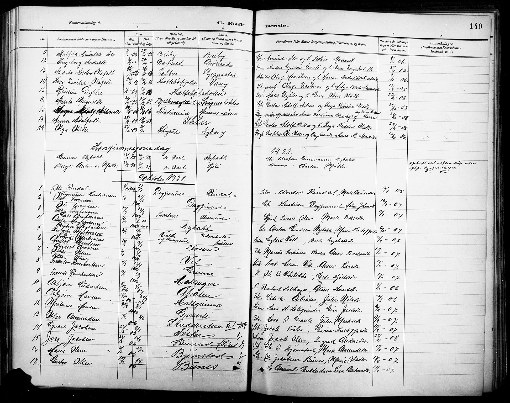 Nord-Odal prestekontor, AV/SAH-PREST-032/H/Ha/Hab/L0003: Parish register (copy) no. 3, 1895-1923, p. 140