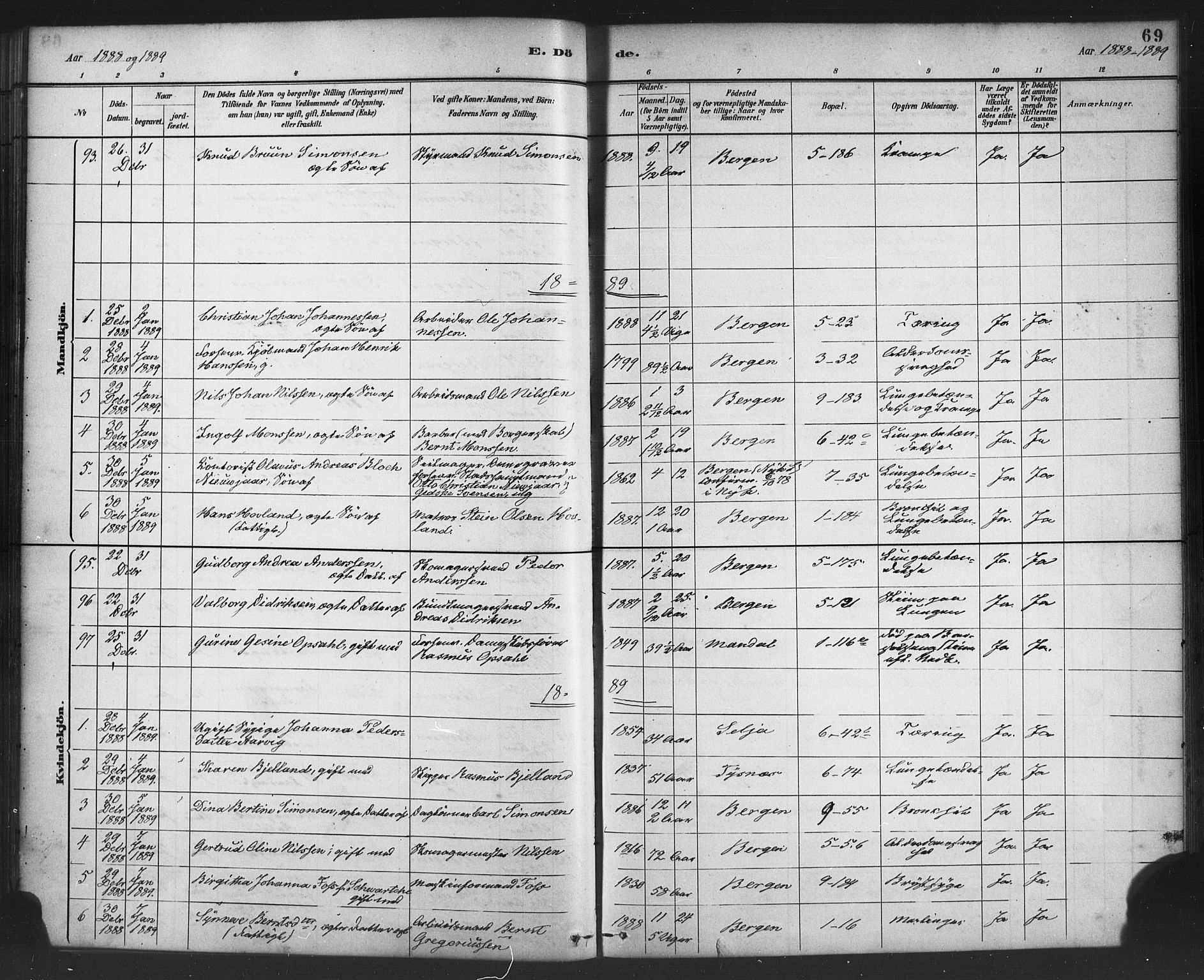 Nykirken Sokneprestembete, SAB/A-77101/H/Haa/L0044: Parish register (official) no. E 4, 1882-1898, p. 69