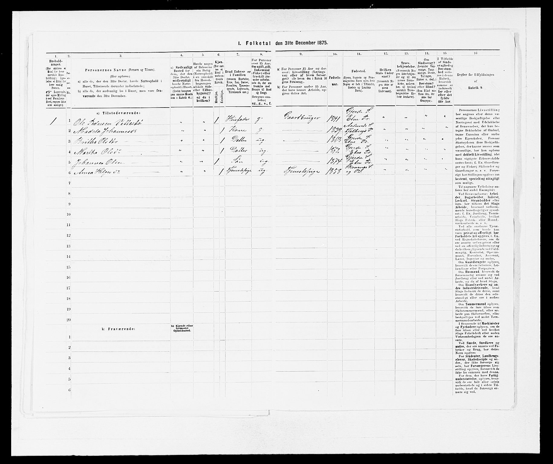 SAB, 1875 census for 1211P Etne, 1875, p. 1109