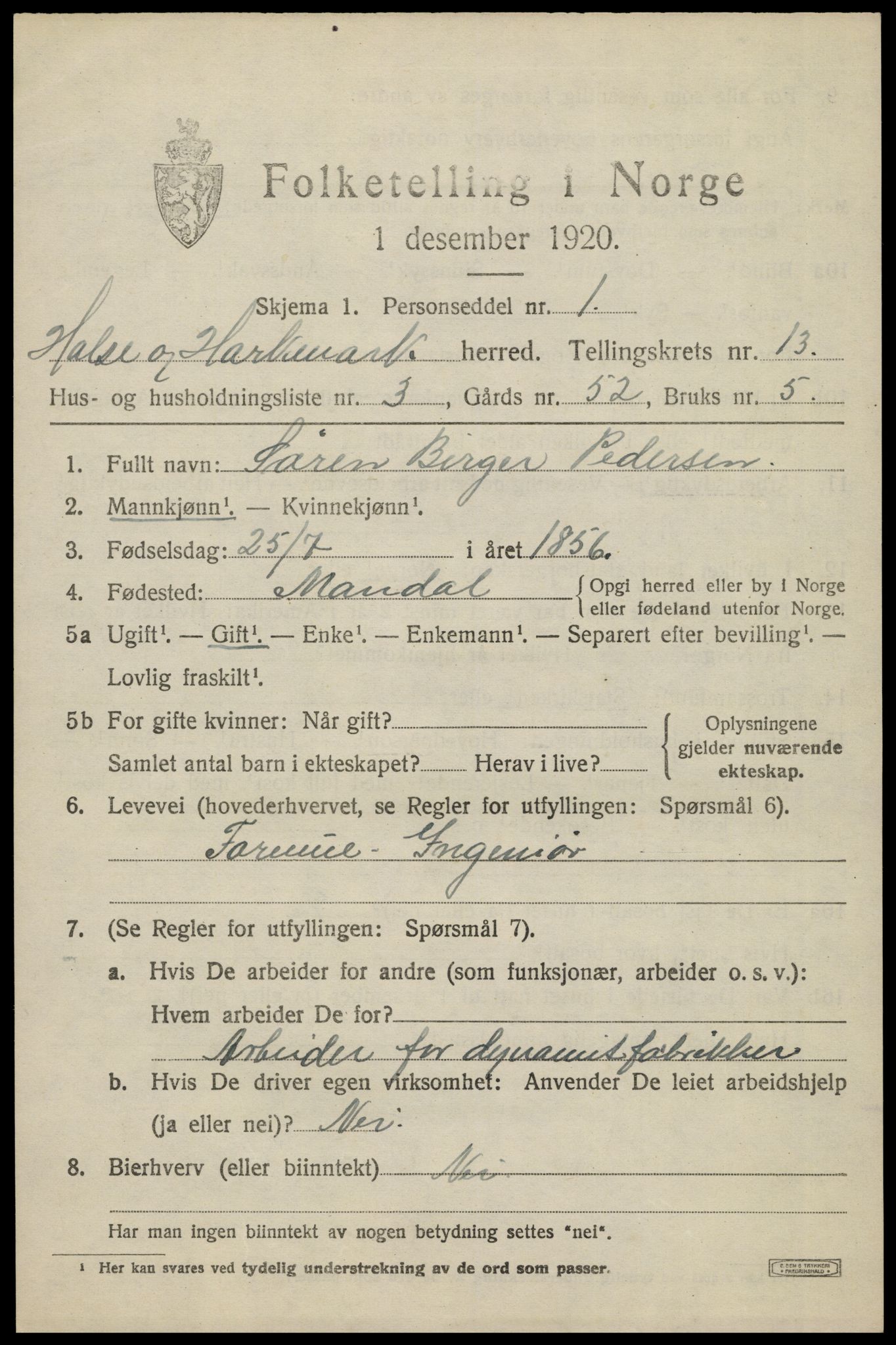 SAK, 1920 census for Halse og Harkmark, 1920, p. 7069