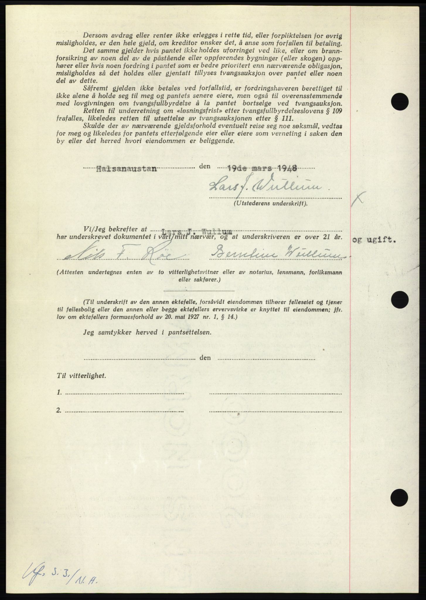 Nordmøre sorenskriveri, AV/SAT-A-4132/1/2/2Ca: Mortgage book no. B98, 1948-1948, Diary no: : 785/1948