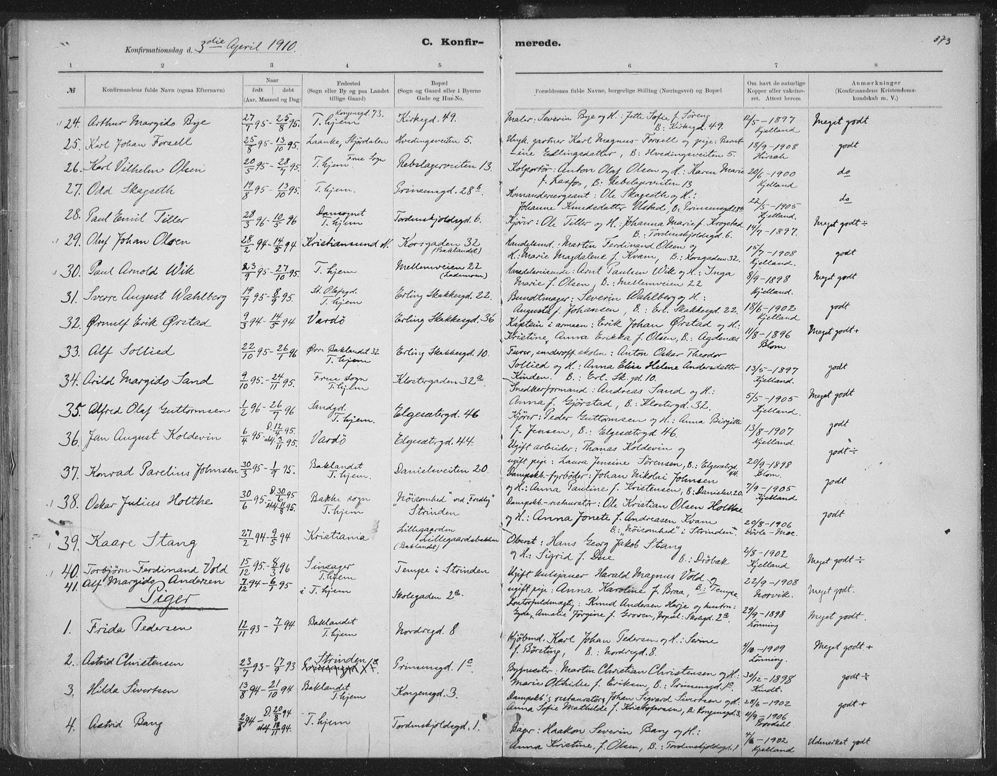 Ministerialprotokoller, klokkerbøker og fødselsregistre - Sør-Trøndelag, SAT/A-1456/601/L0062: Parish register (official) no. 601A30, 1891-1911, p. 373